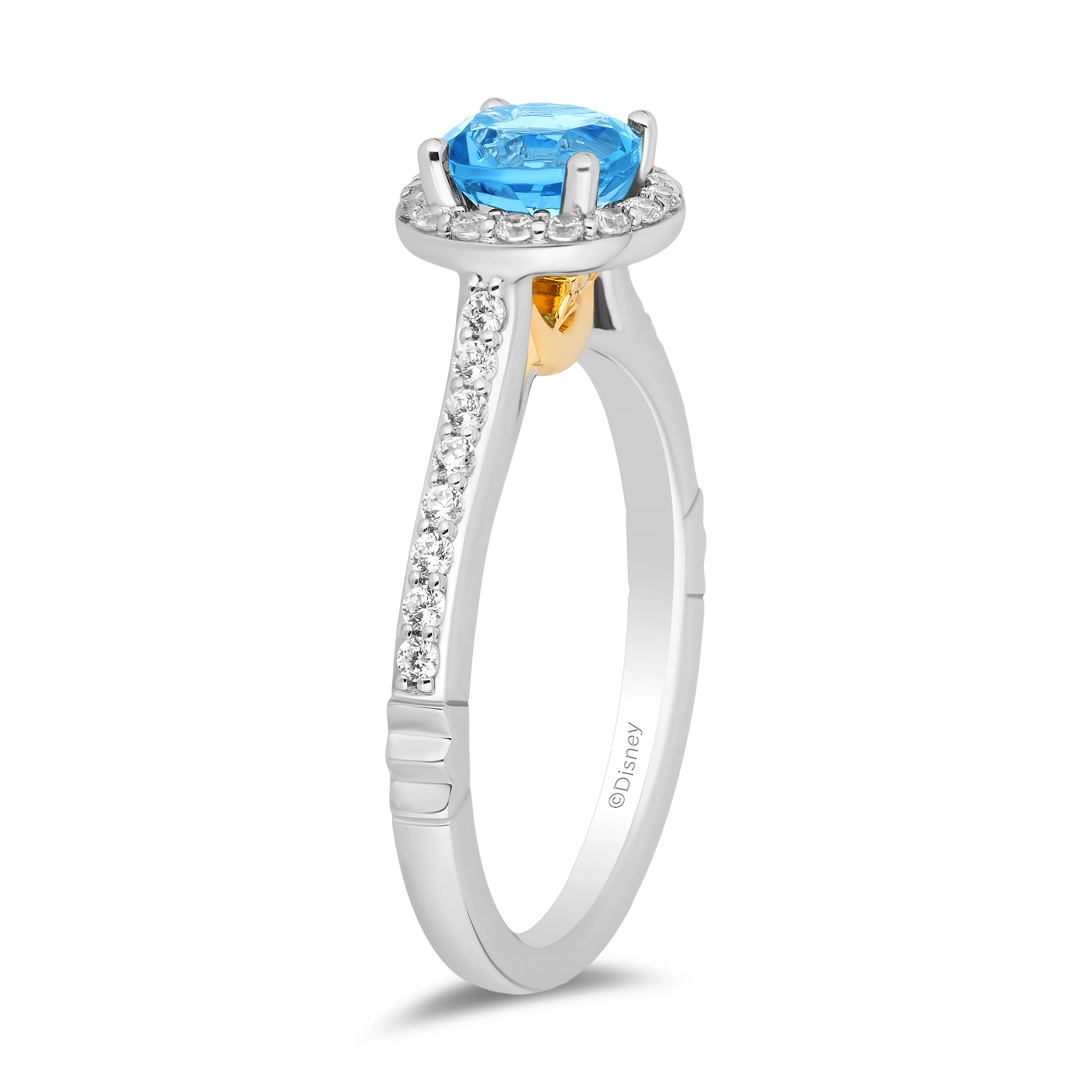 Enchanted Disney Fine Jewelry 14K White Gold and Yellow Gold with 1/3 CTTW Diamonds and Swiss Blue Topaz Jasmine Engagement Ring - Image 3