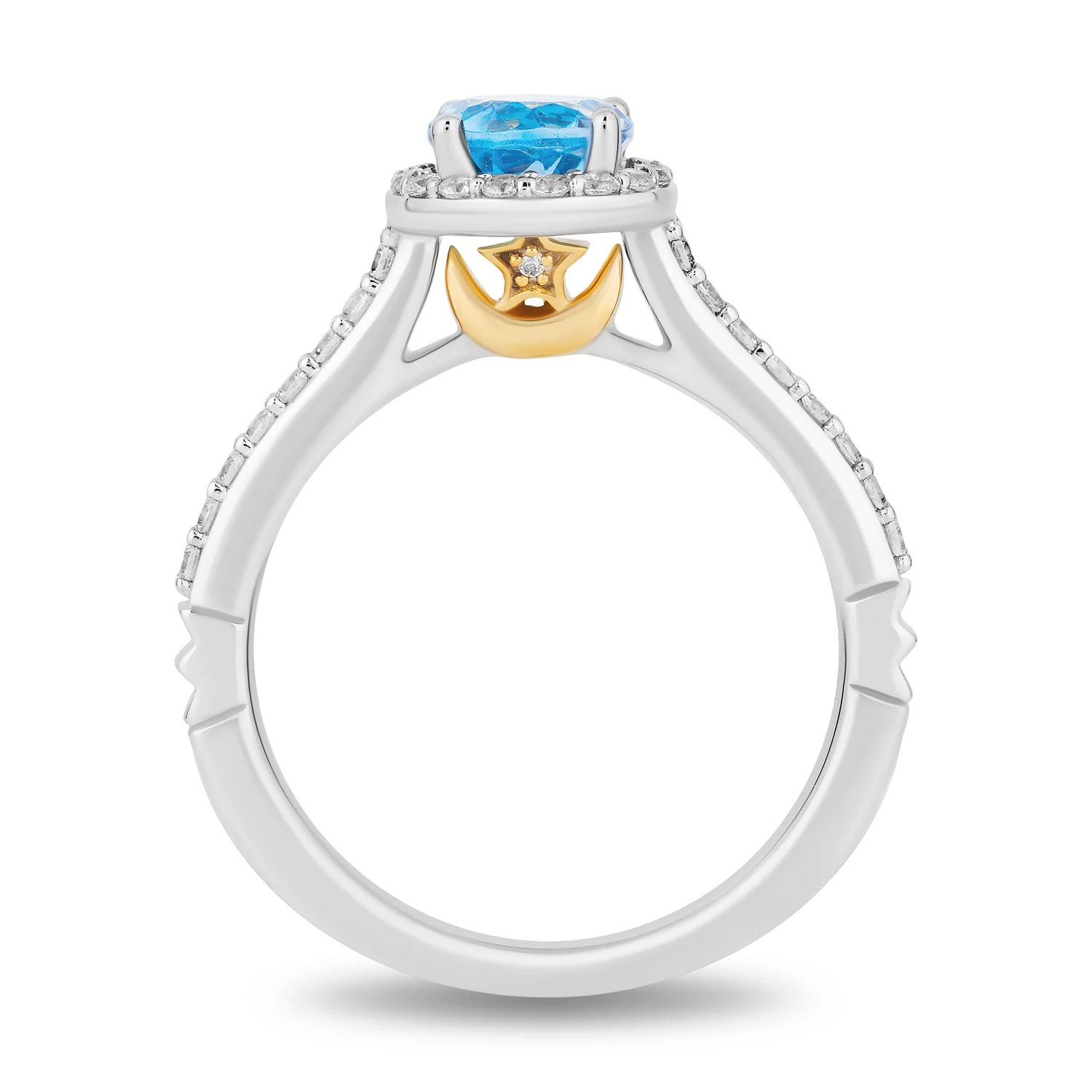 Enchanted Disney Fine Jewelry 14K White Gold and Yellow Gold with 1/3 CTTW Diamonds and Swiss Blue Topaz Jasmine Engagement Ring - Image 4