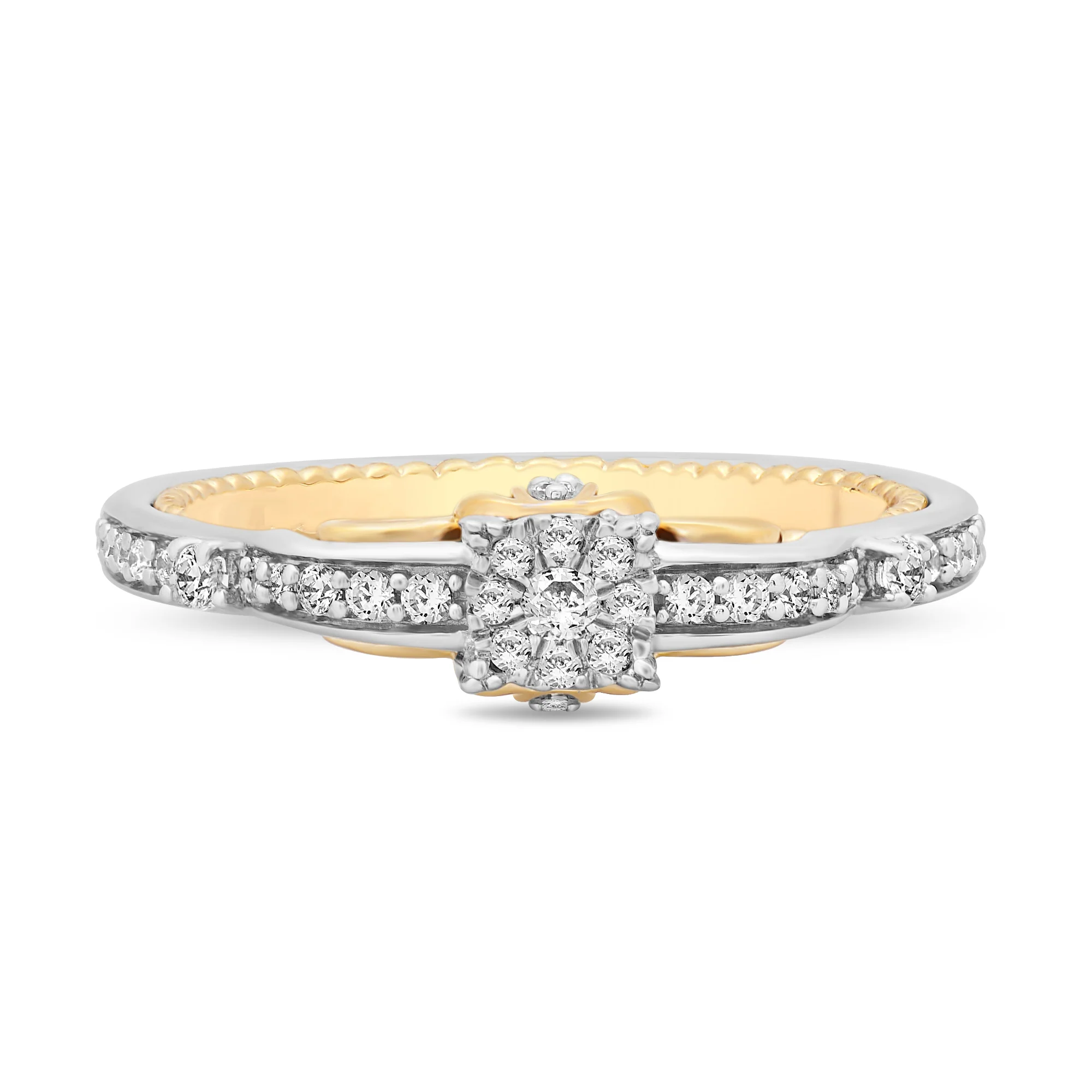 Enchanted Disney Fine Jewelry 14K White Gold And Yellow Gold with 1/4 CTTW Cinderella Promise Ring - Image 3