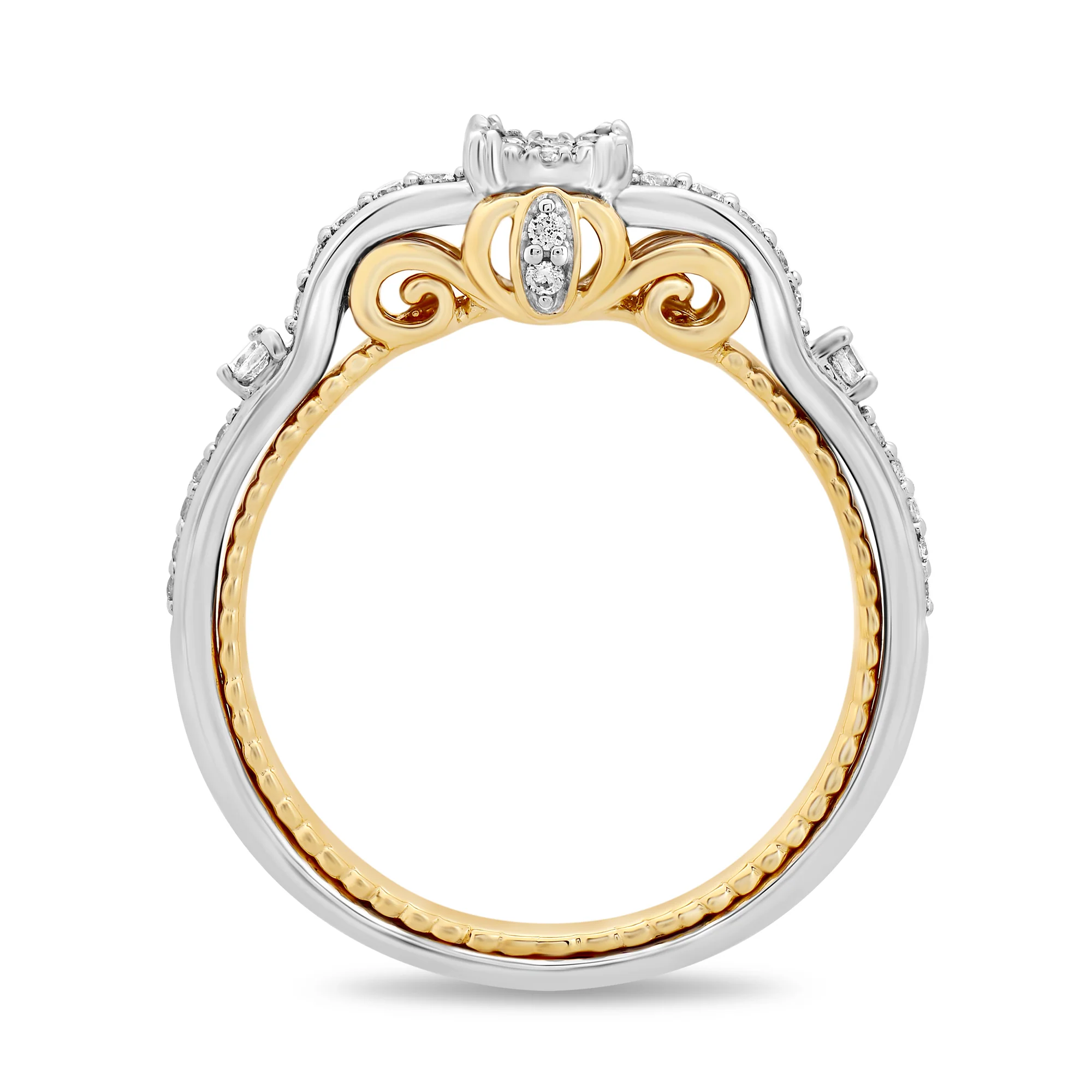 Enchanted Disney Fine Jewelry 14K White Gold And Yellow Gold with 1/4 CTTW Cinderella Promise Ring - Image 4