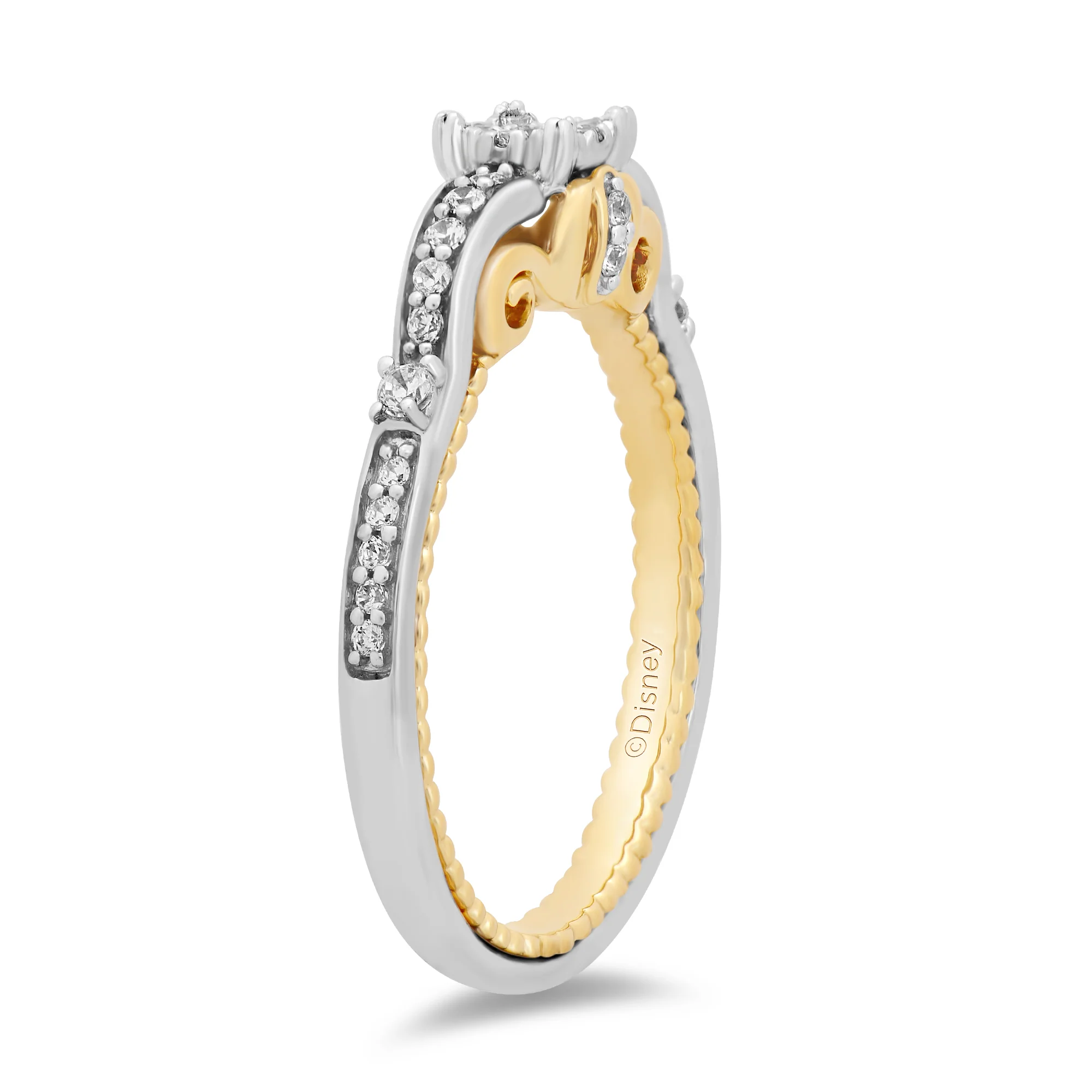 Enchanted Disney Fine Jewelry 14K White Gold And Yellow Gold with 1/4 CTTW Cinderella Promise Ring - Image 5