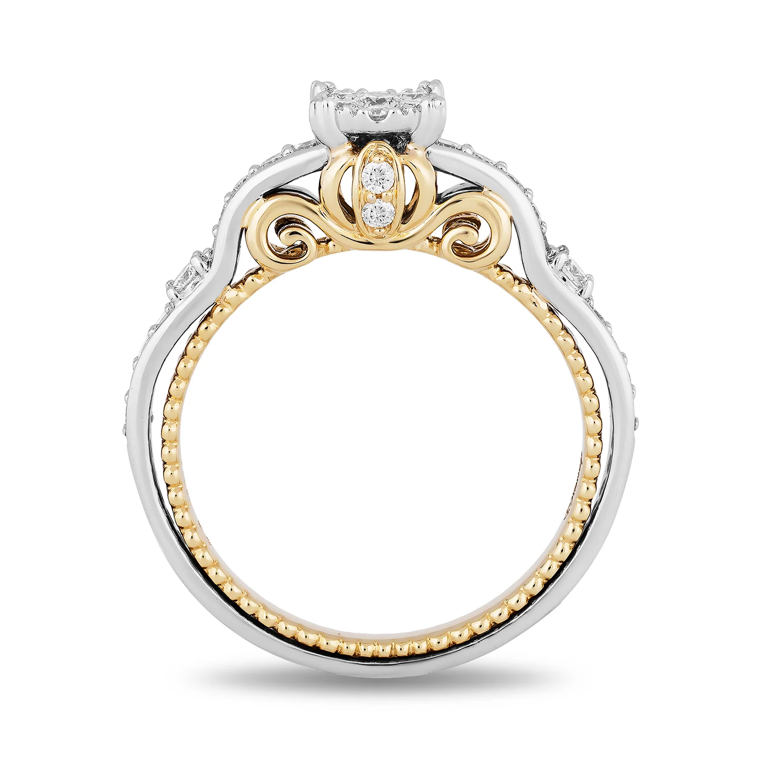 Enchanted Disney Fine Jewelry 14K White Gold and Yellow Gold with 3/8 CTTW Diamond Cinderella Carriage Engagement Ring - Image 4