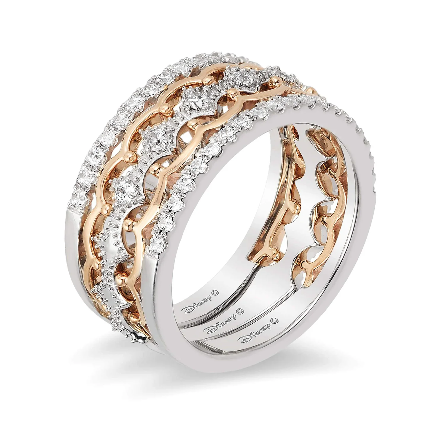 Enchanted Disney Fine Jewelry 14K White Gold and Rose Gold 1/2 CTTW Majestic Princess Tiara Ring - Image 4