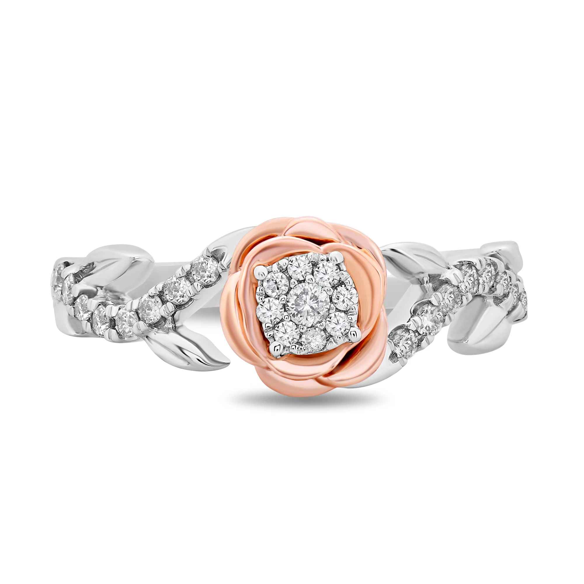 Enchanted Disney Fine Jewelry 14K White Gold and Rose Gold 1/4 CTTW Belle Promise Ring - Image 3