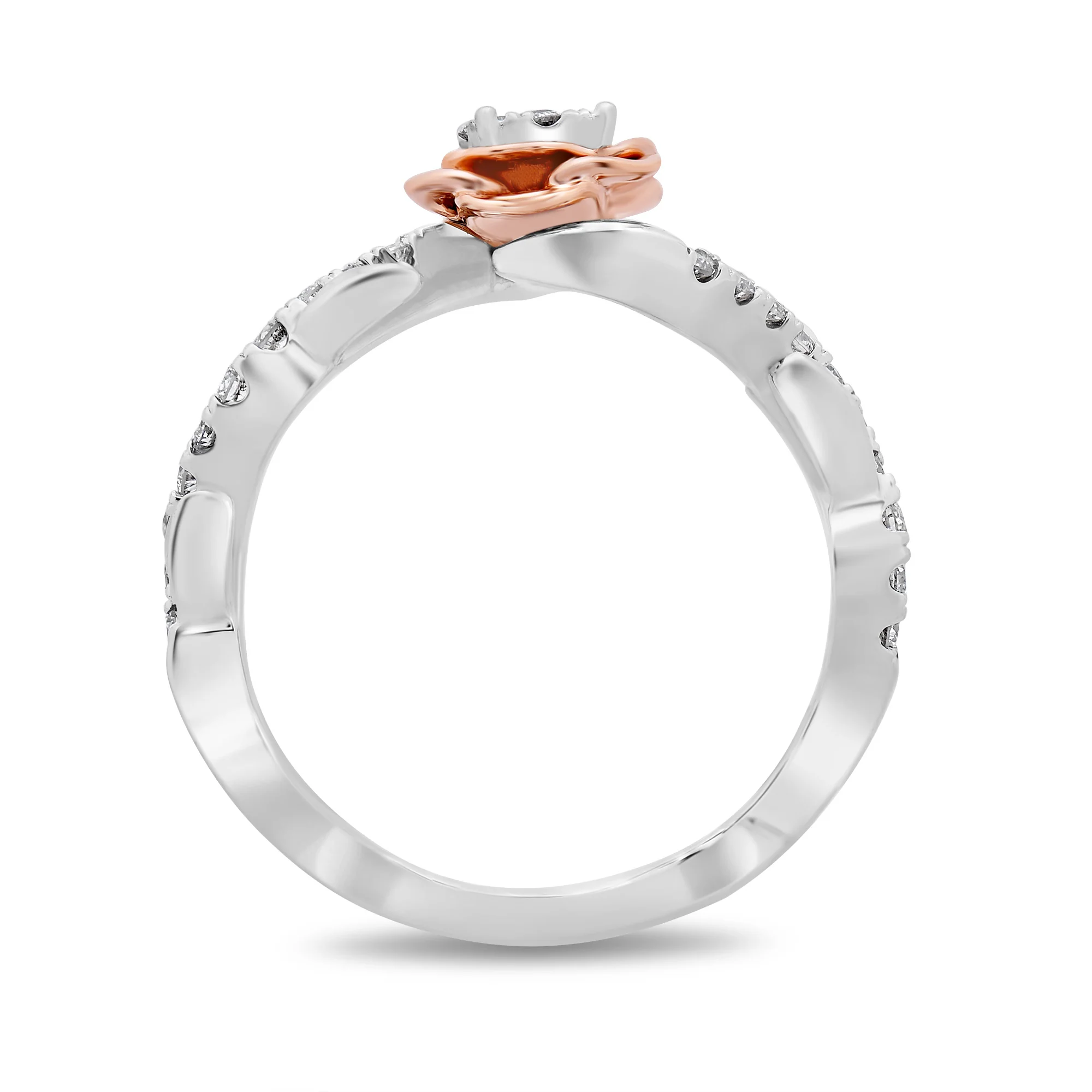 Enchanted Disney Fine Jewelry 14K White Gold and Rose Gold 1/4 CTTW Belle Promise Ring - Image 4