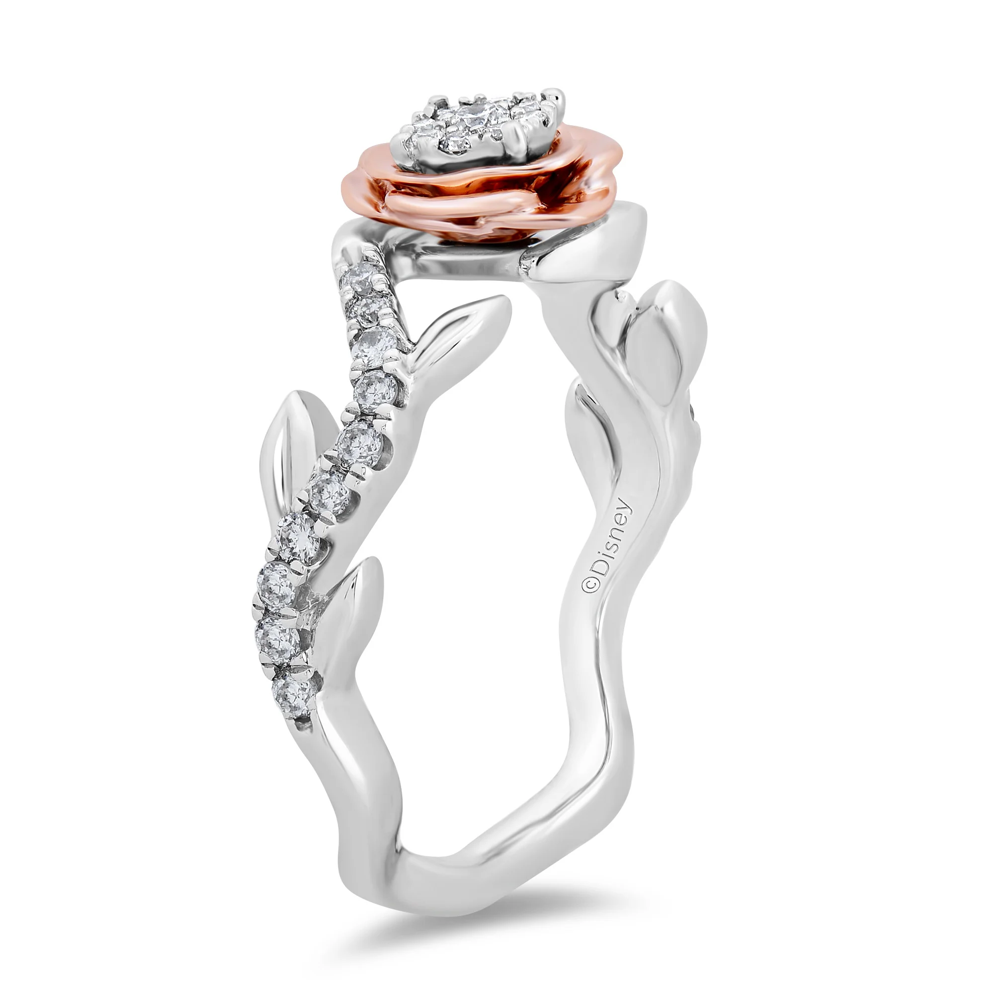 Enchanted Disney Fine Jewelry 14K White Gold and Rose Gold 1/4 CTTW Belle Promise Ring - Image 5