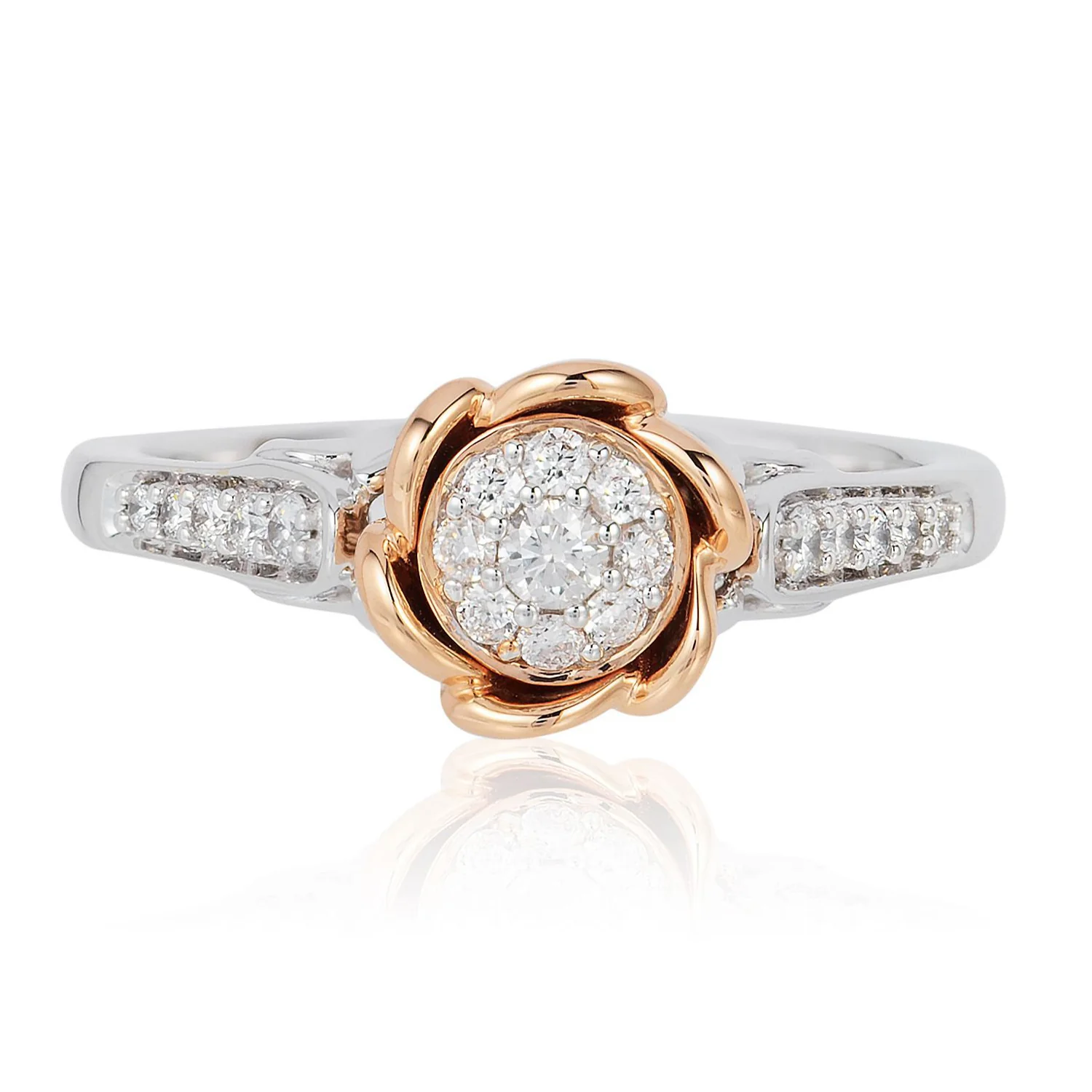 Enchanted Disney Fine Jewelry 14K White Gold and Rose Gold 1/4 CTTW Belle Rose Engagement Ring - Image 3