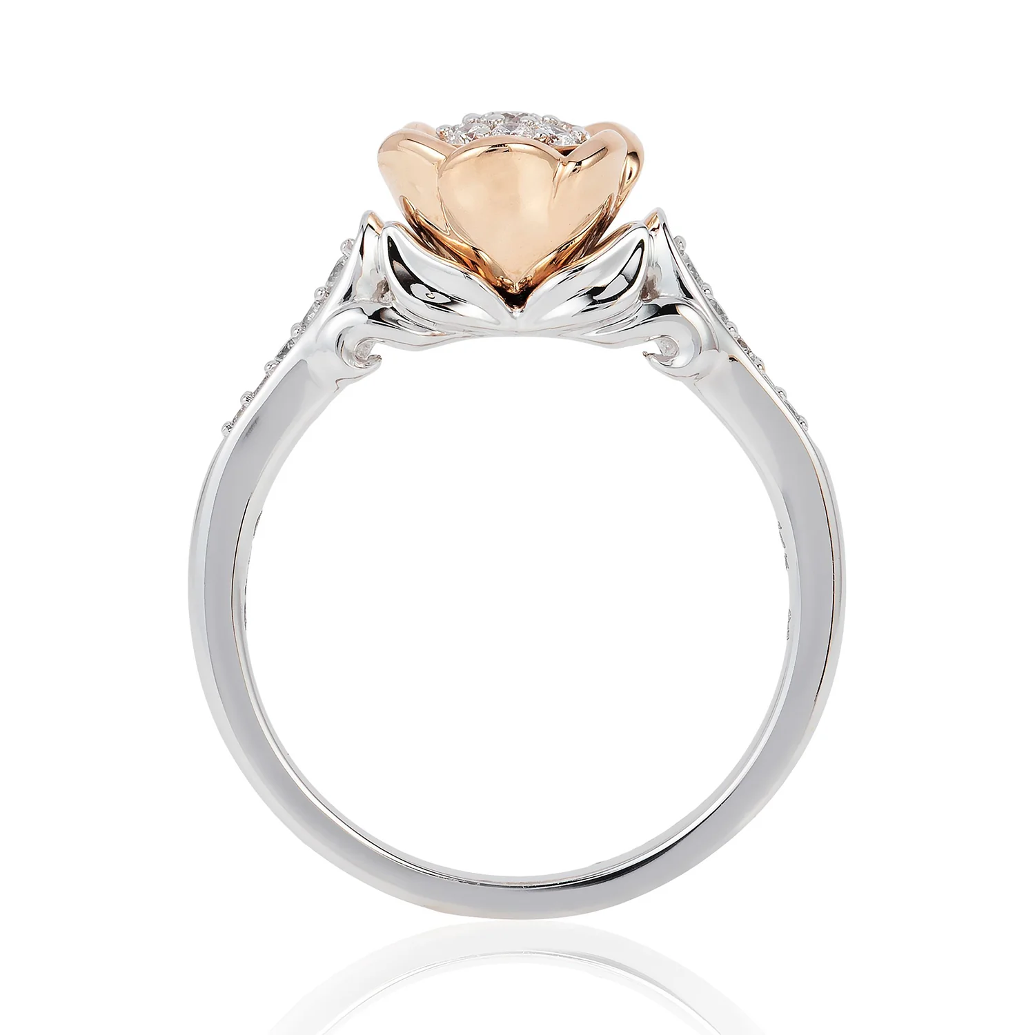 Enchanted Disney Fine Jewelry 14K White Gold and Rose Gold 1/4 CTTW Belle Rose Engagement Ring - Image 4