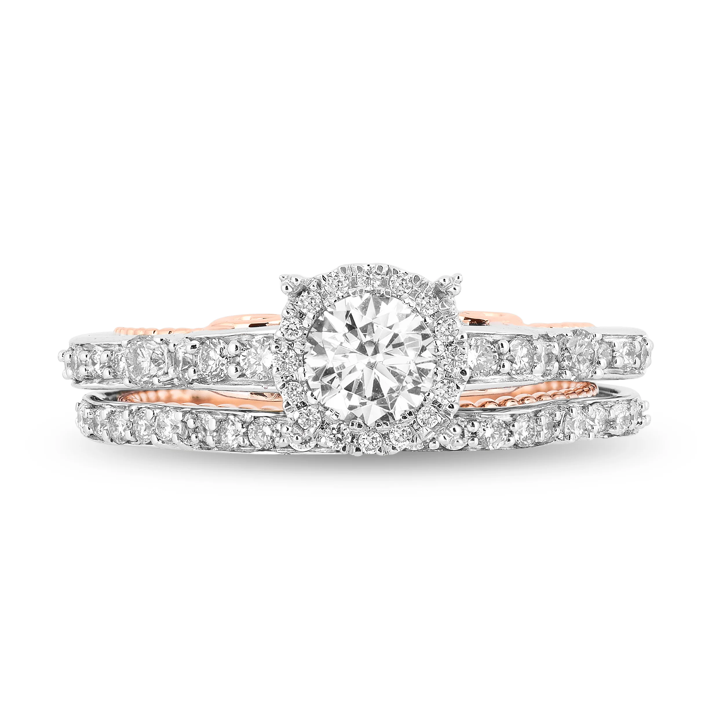 Enchanted Disney Fine Jewelry 14K White Gold and Rose Gold with 1 1/10 CTTW Cinderella Bridal Set - Image 2
