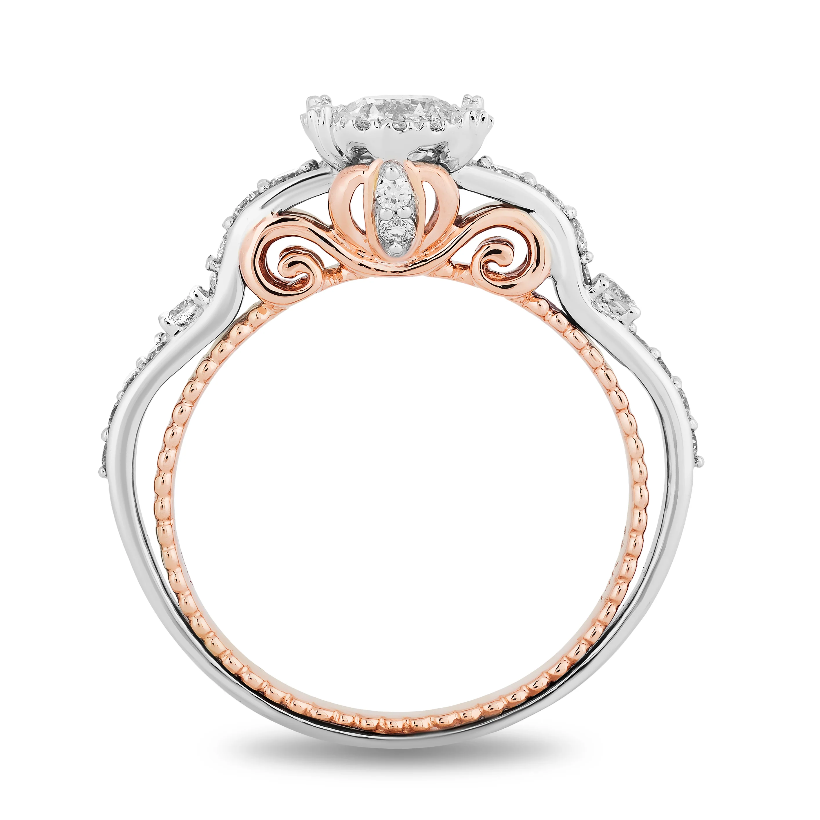 Enchanted Disney Fine Jewelry 14K White Gold and Rose Gold with 1 1/10 CTTW Cinderella Bridal Set - Image 3