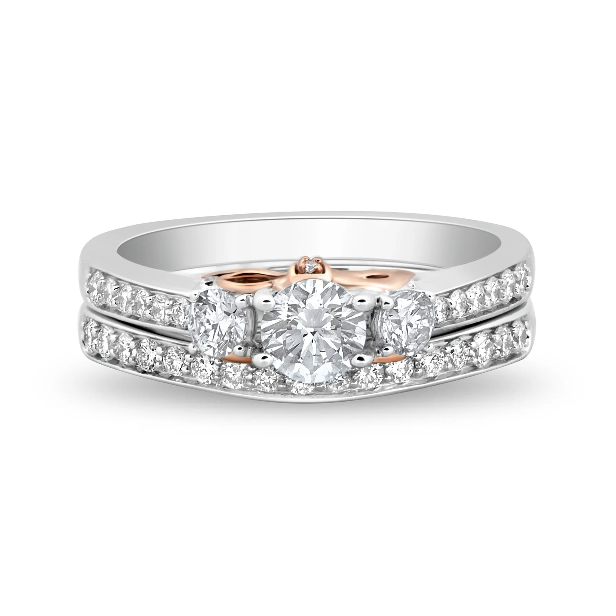 Enchanted Disney Fine Jewelry 14K White Gold and Rose Gold with 1 1/5 CTTW Snow White Bridal Set - Image 3