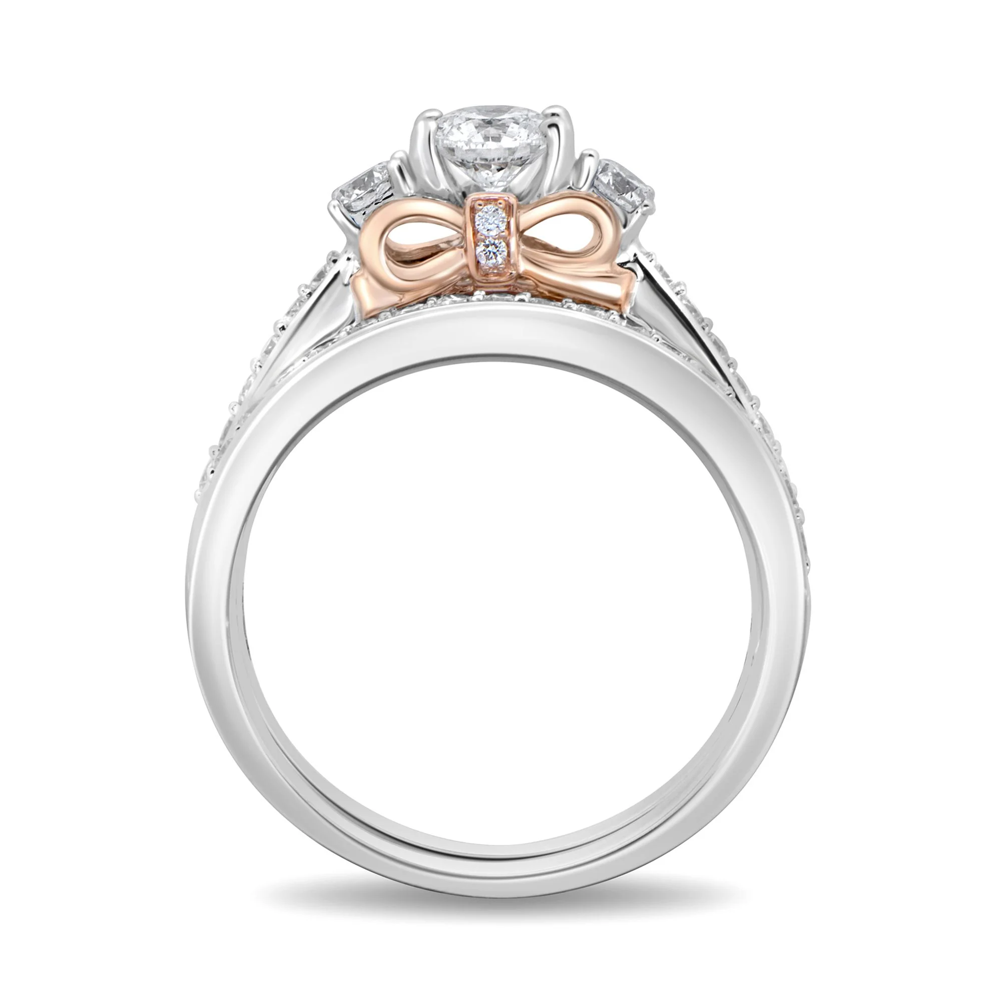 Enchanted Disney Fine Jewelry 14K White Gold and Rose Gold with 1 1/5 CTTW Snow White Bridal Set - Image 4