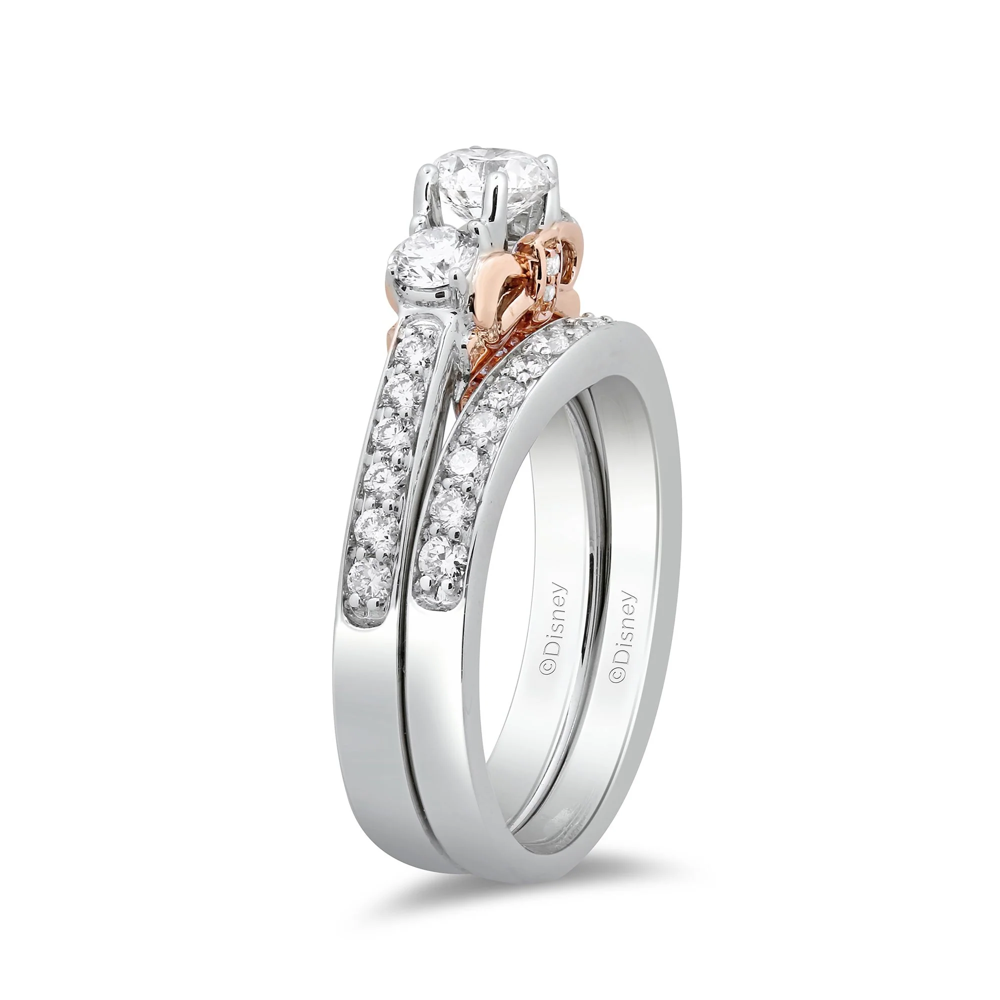 Enchanted Disney Fine Jewelry 14K White Gold and Rose Gold with 1 1/5 CTTW Snow White Bridal Set - Image 5
