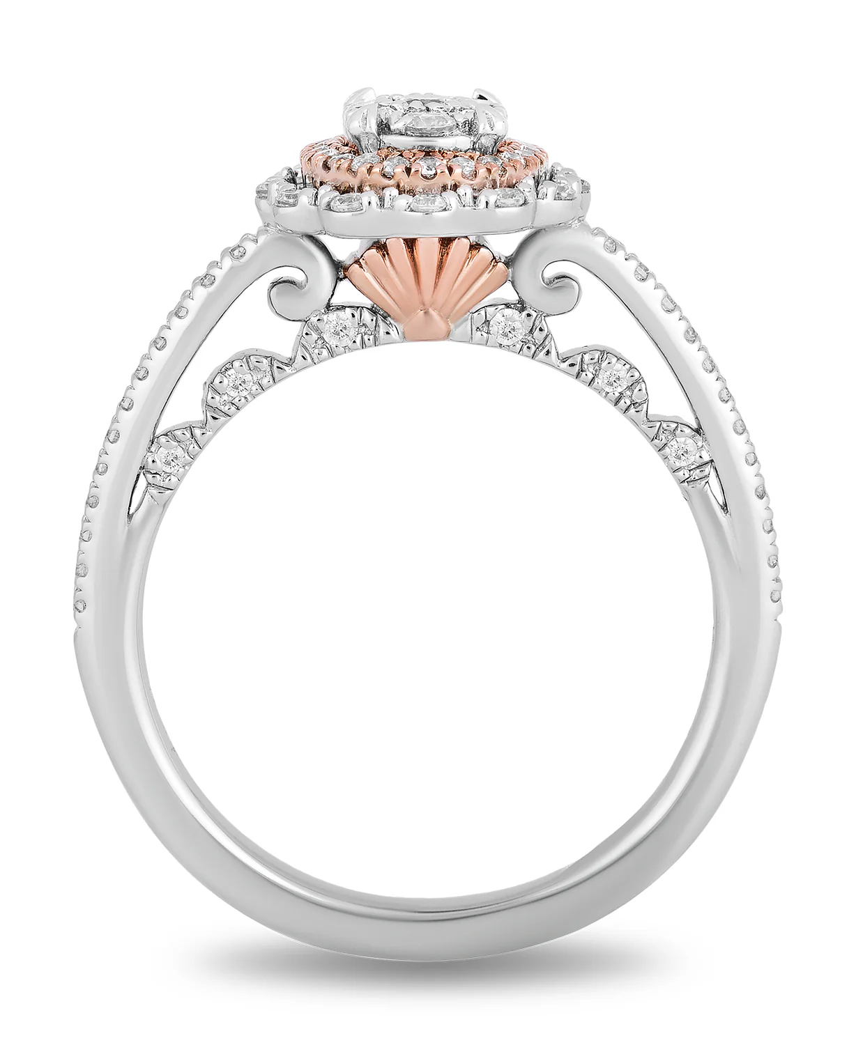 Enchanted Disney Fine Jewelry 14K White Gold and Rose Gold with 1/2 CTTW Diamonds Ariel Seashell Engagement Ring - Image 3