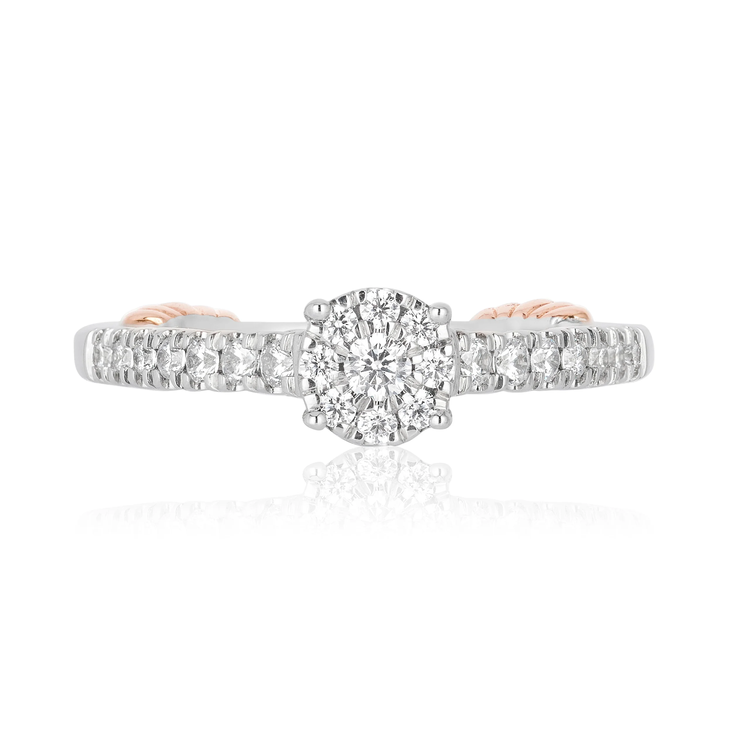 Enchanted Disney Fine Jewelry 14K White Gold and Rose Gold with 1/2 CTTW Ariel Shell Bridal Set - Image 3