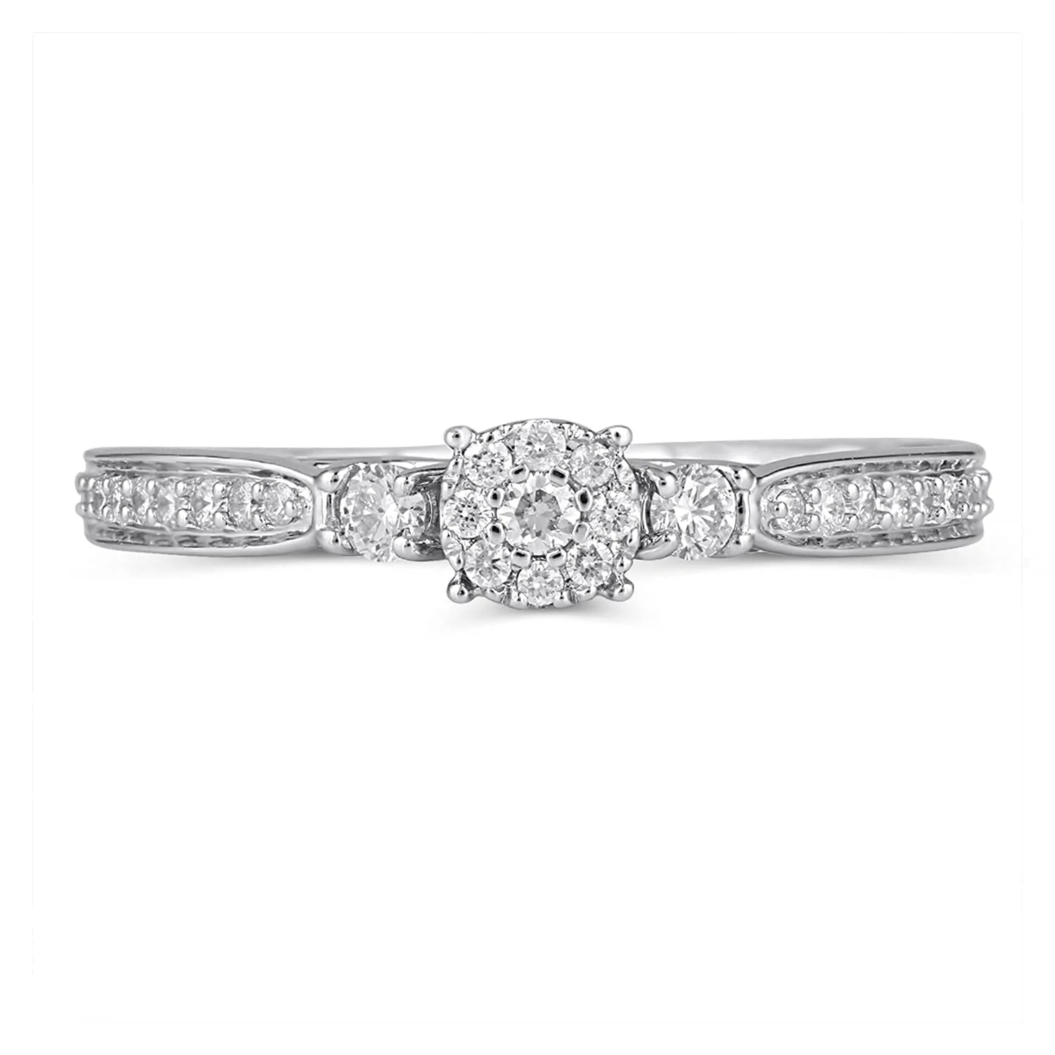 Enchanted Disney Fine Jewelry 14K White Gold and Rose Gold with 1/4 CTTW Diamond and London Blue Topaz Cinderella Promise Ring - Image 3