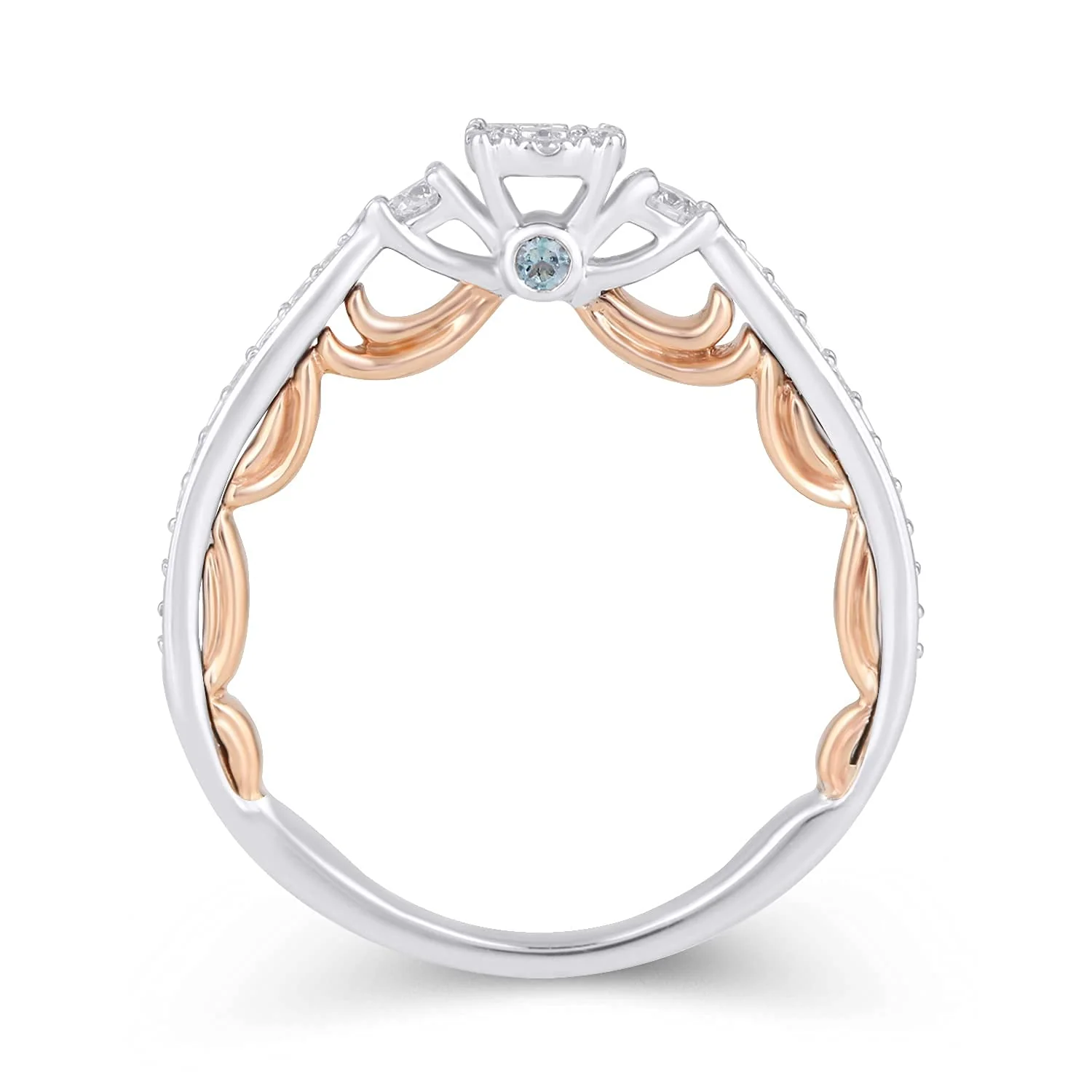 Enchanted Disney Fine Jewelry 14K White Gold and Rose Gold with 1/4 CTTW Diamond and London Blue Topaz Cinderella Promise Ring - Image 4