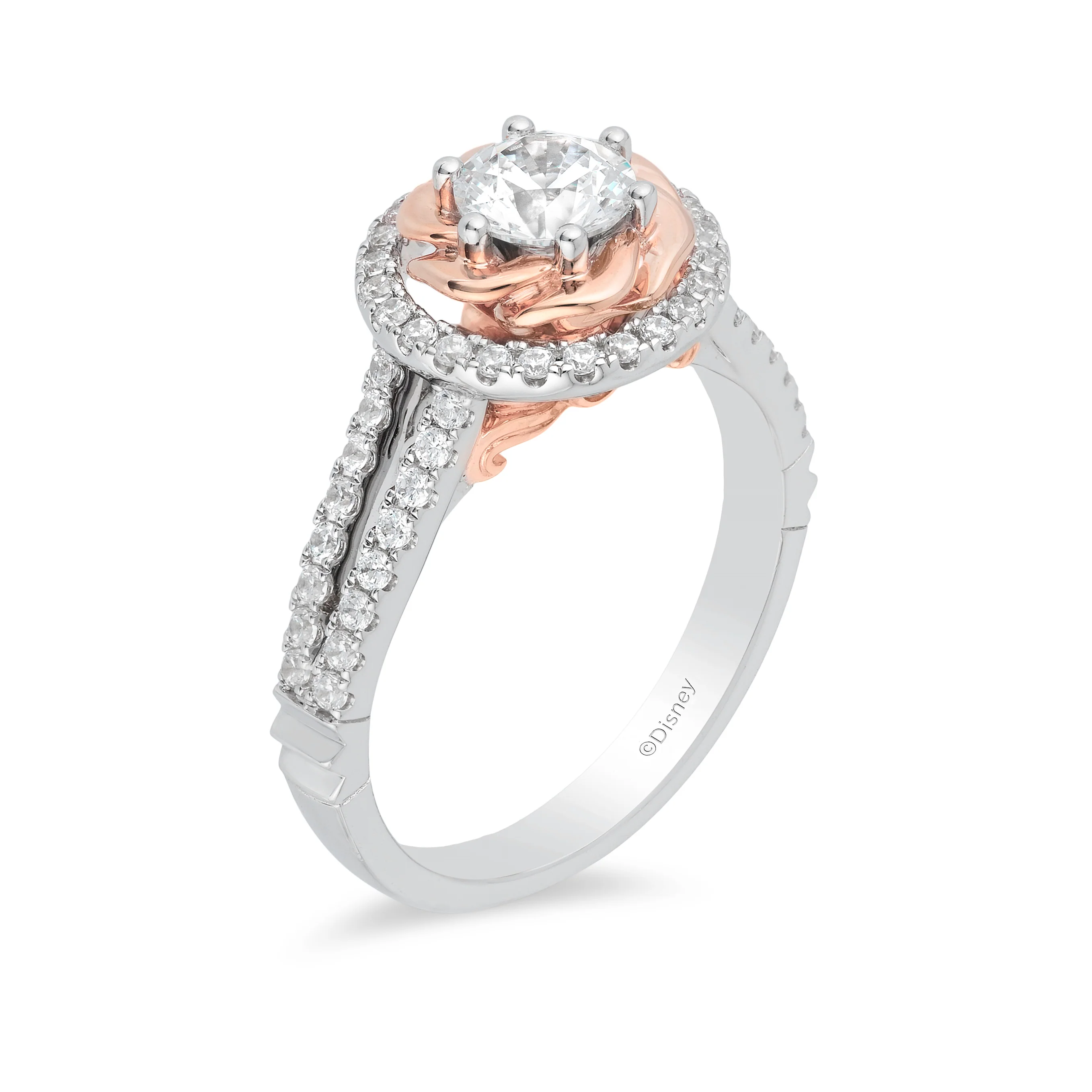 Enchanted Disney Fine Jewelry 14K White Gold and Rose Gold with 1 CTTW Belle Engagement Ring - Image 3