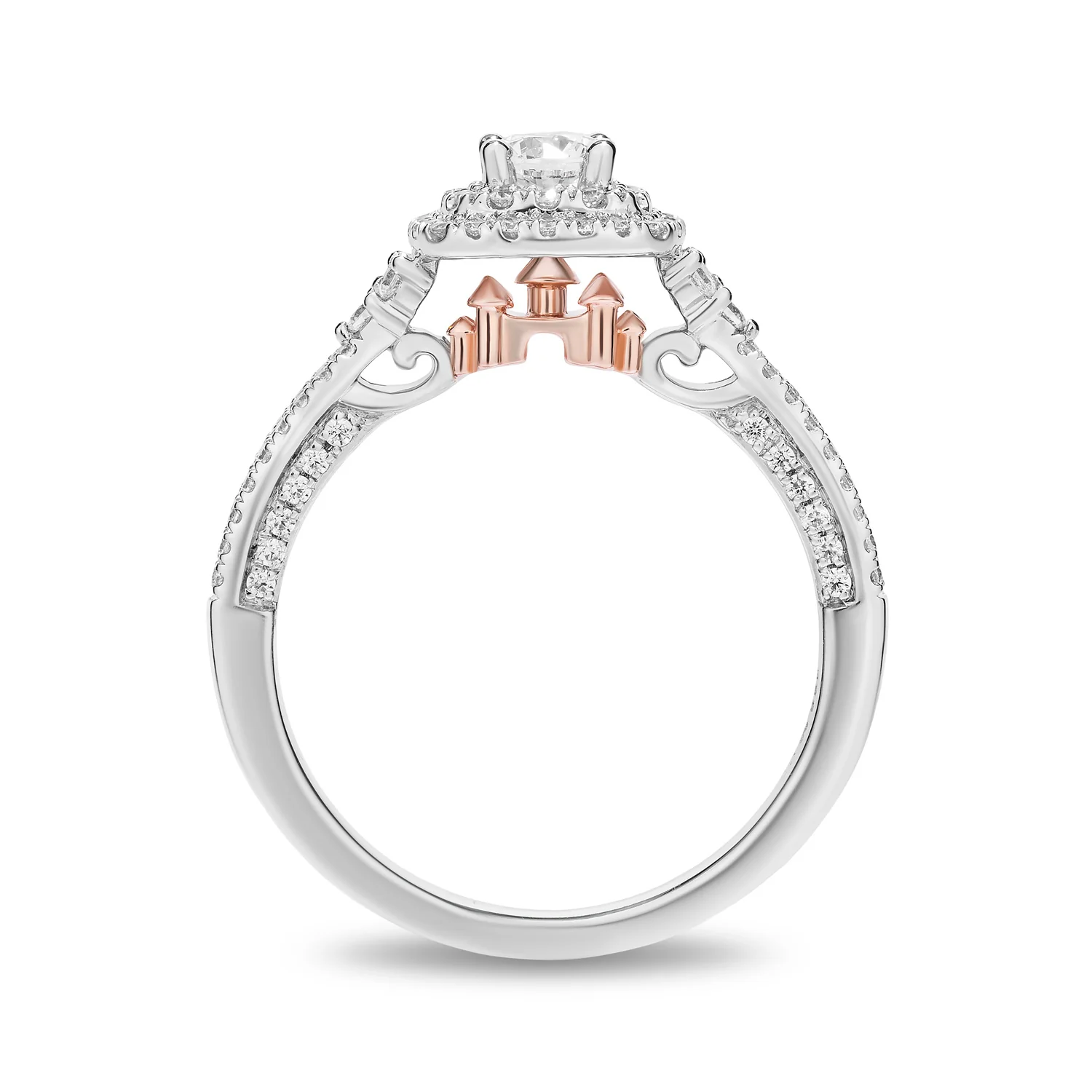 Enchanted Disney Fine Jewelry 14K White Gold and Rose Gold with 3/4 CTTW Diamond Castle Majestic Princess Engagement Ring - Image 3