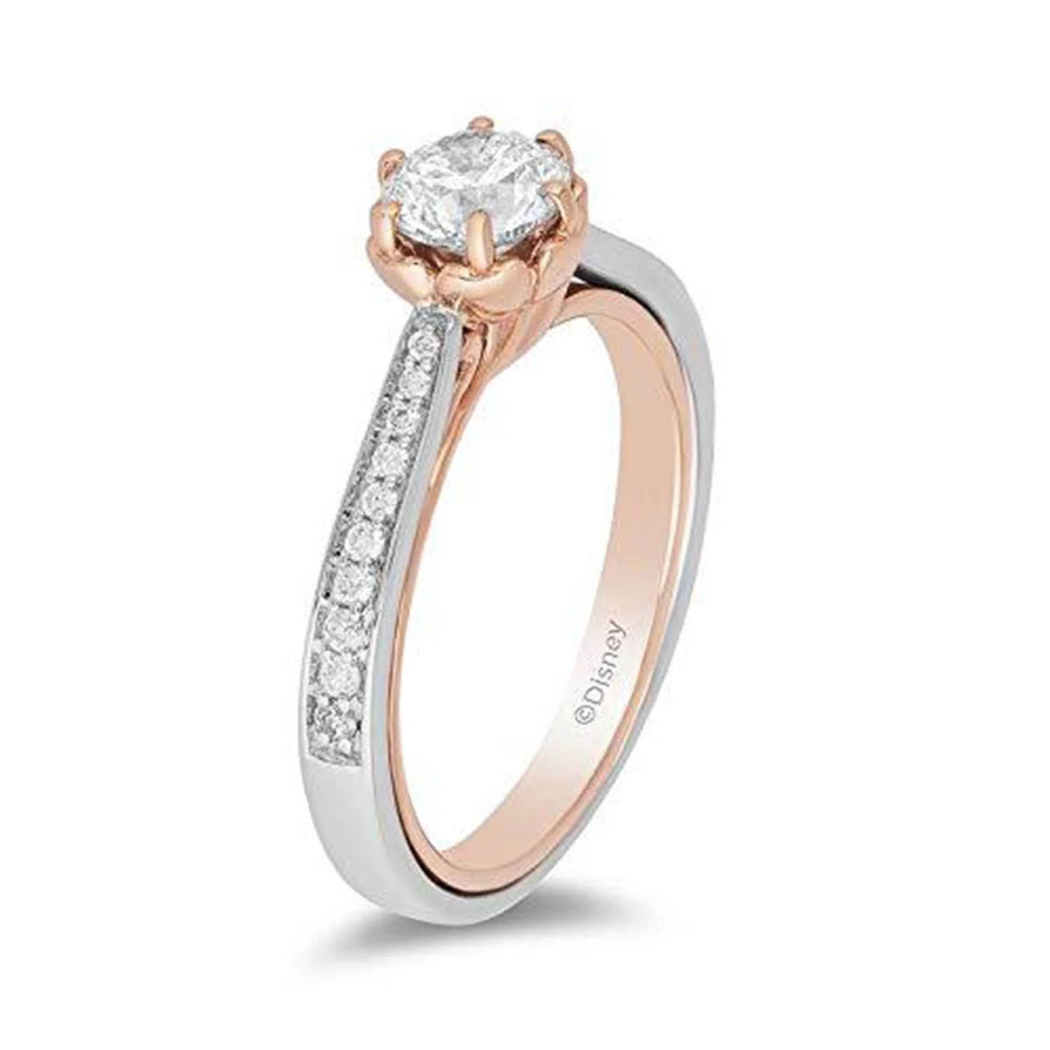 Enchanted Disney Fine Jewelry 14K White Gold and Rose Gold with 7/8 CTTW Belle Engagement Ring - Image 4