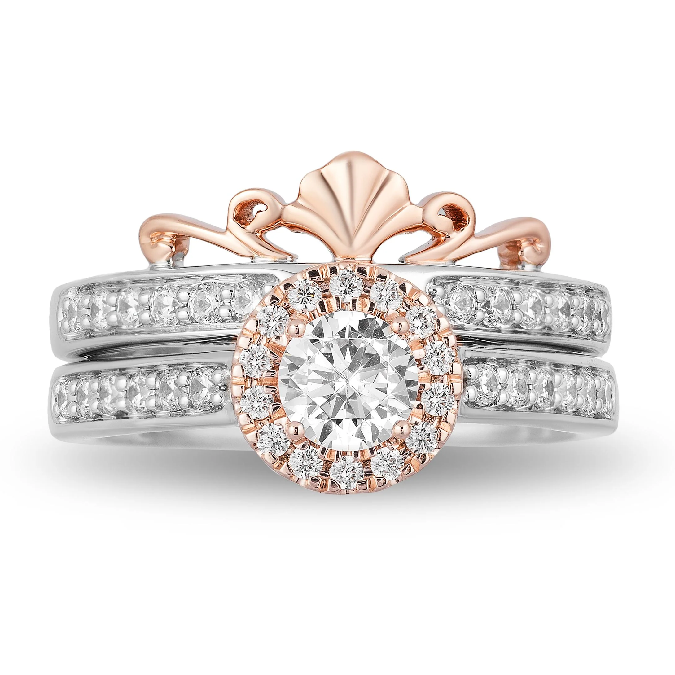 Enchanted Disney Fine Jewelry 14K White Gold And Rose Gold With 9/10 CTTW Diamond Ariel Bridal Set - Image 3