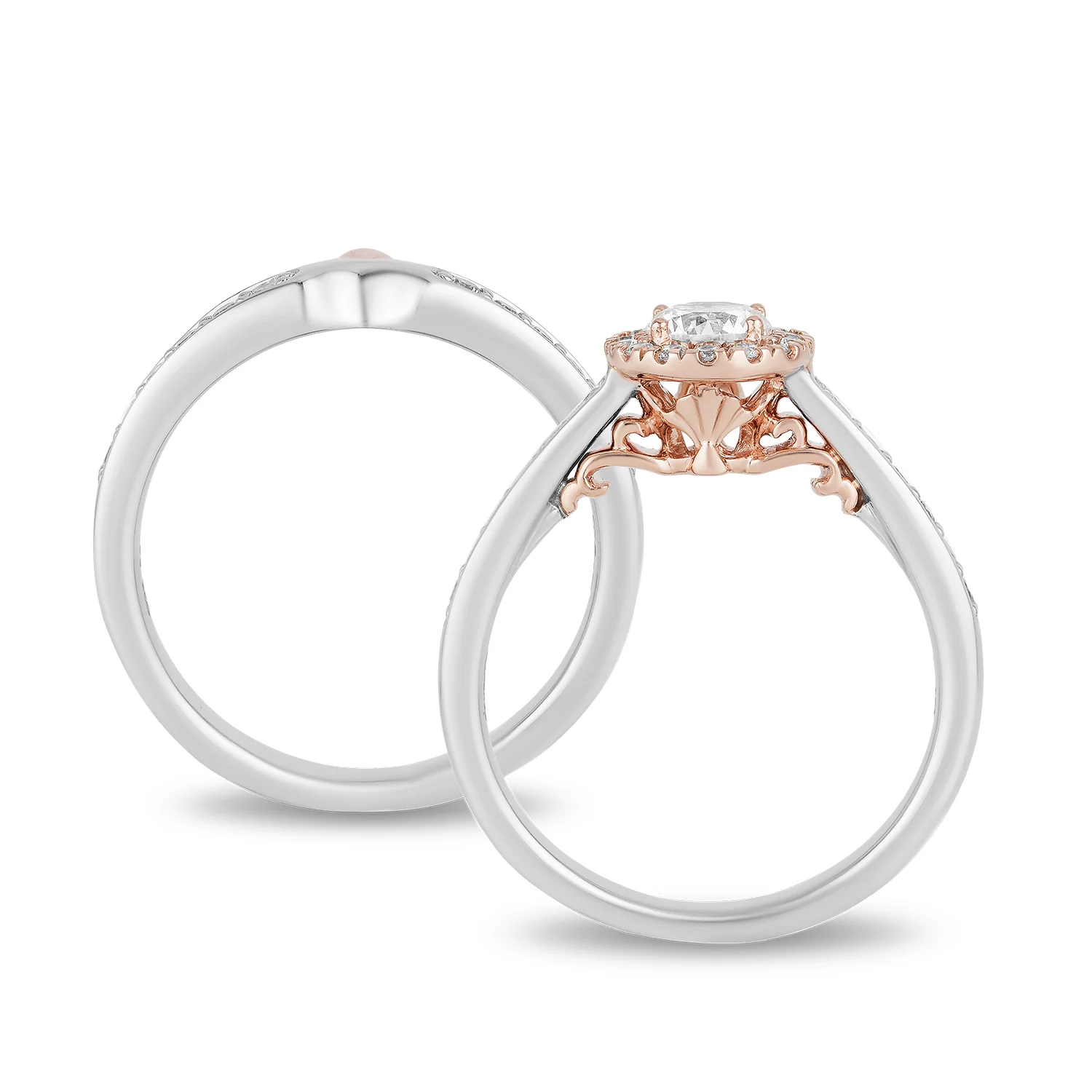 Enchanted Disney Fine Jewelry 14K White Gold And Rose Gold With 9/10 CTTW Diamond Ariel Bridal Set - Image 5