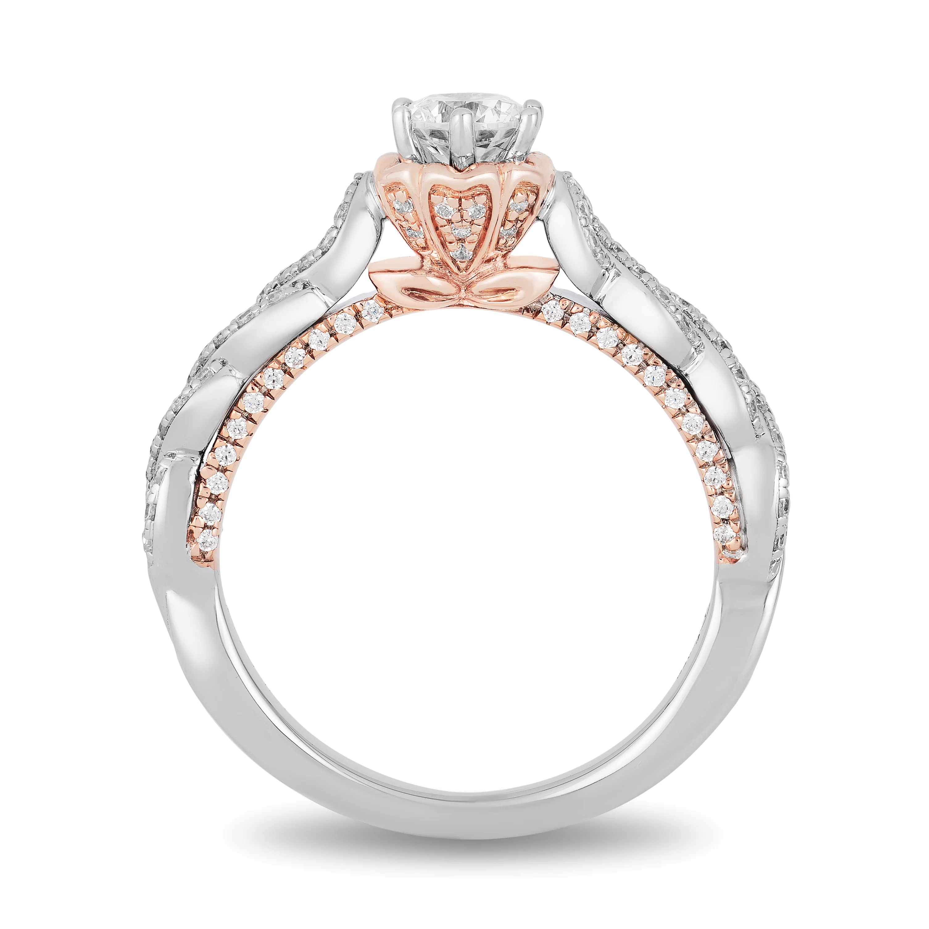 Enchanted Disney Fine Jewelry 14K White Gold and Rose Gold with 9/10 CTTW Diamond Belle Engagement Ring - Image 4