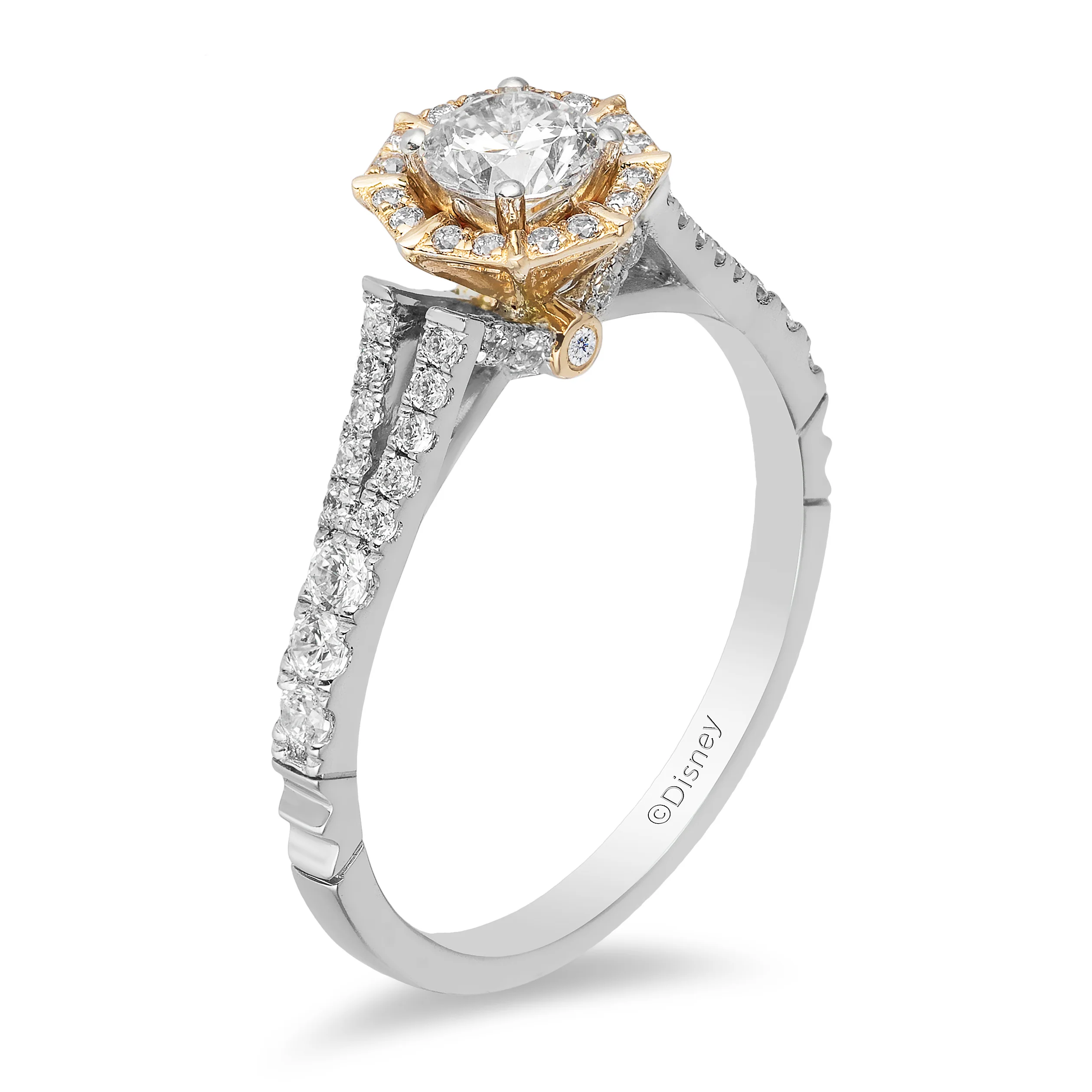 Enchanted Disney Fine Jewelry 14K White Gold and Yellow Gold 3/4 CTTW Mulan Engagement Ring - Image 4