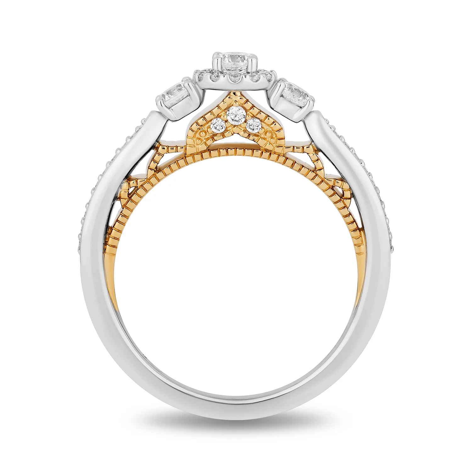 Enchanted Disney Fine Jewelry 14K White Gold and Yellow Gold with 1/2 CTTW Diamonds Jasmine Engagement Ring - Image 3