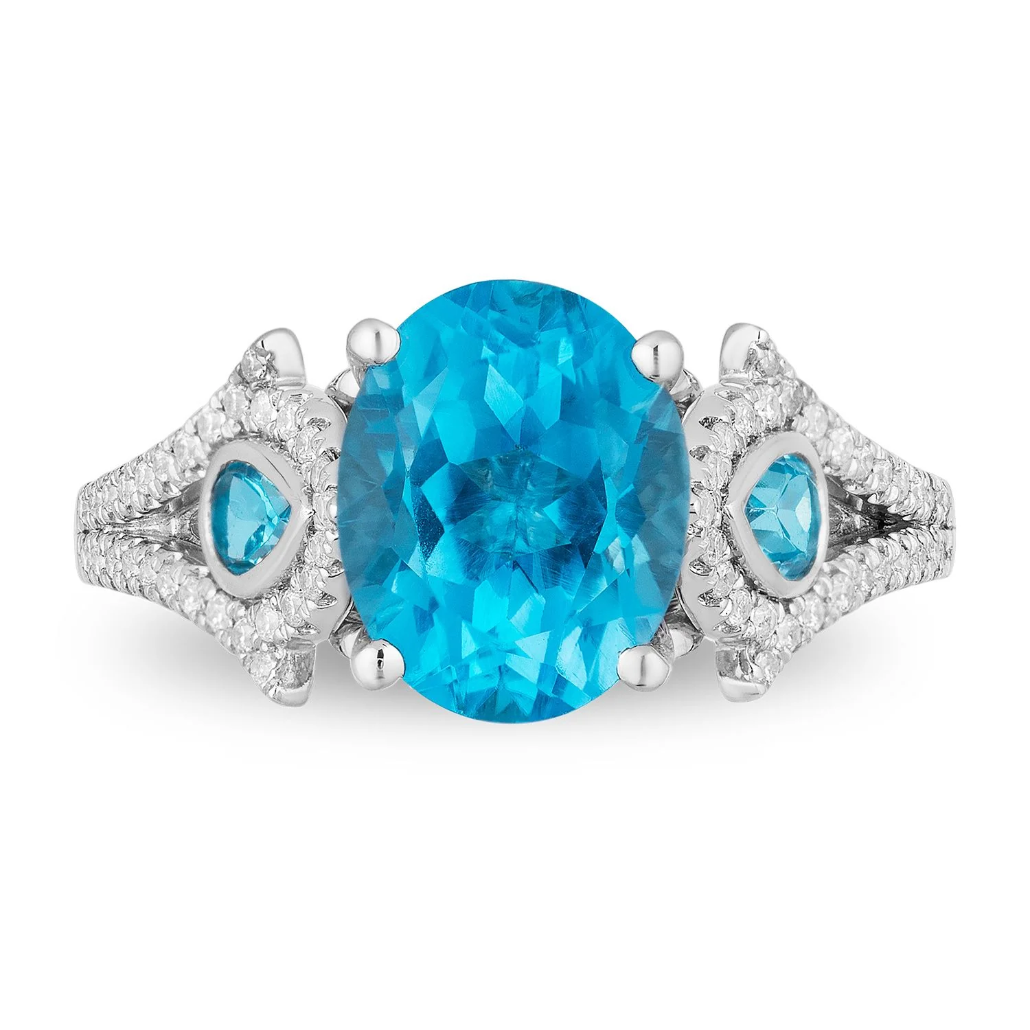 Enchanted Disney Fine Jewelry 14K White Gold and Yellow Gold with 1/5 CTTW Diamonds and Swiss Blue Topaz Jasmine Ring - Image 3