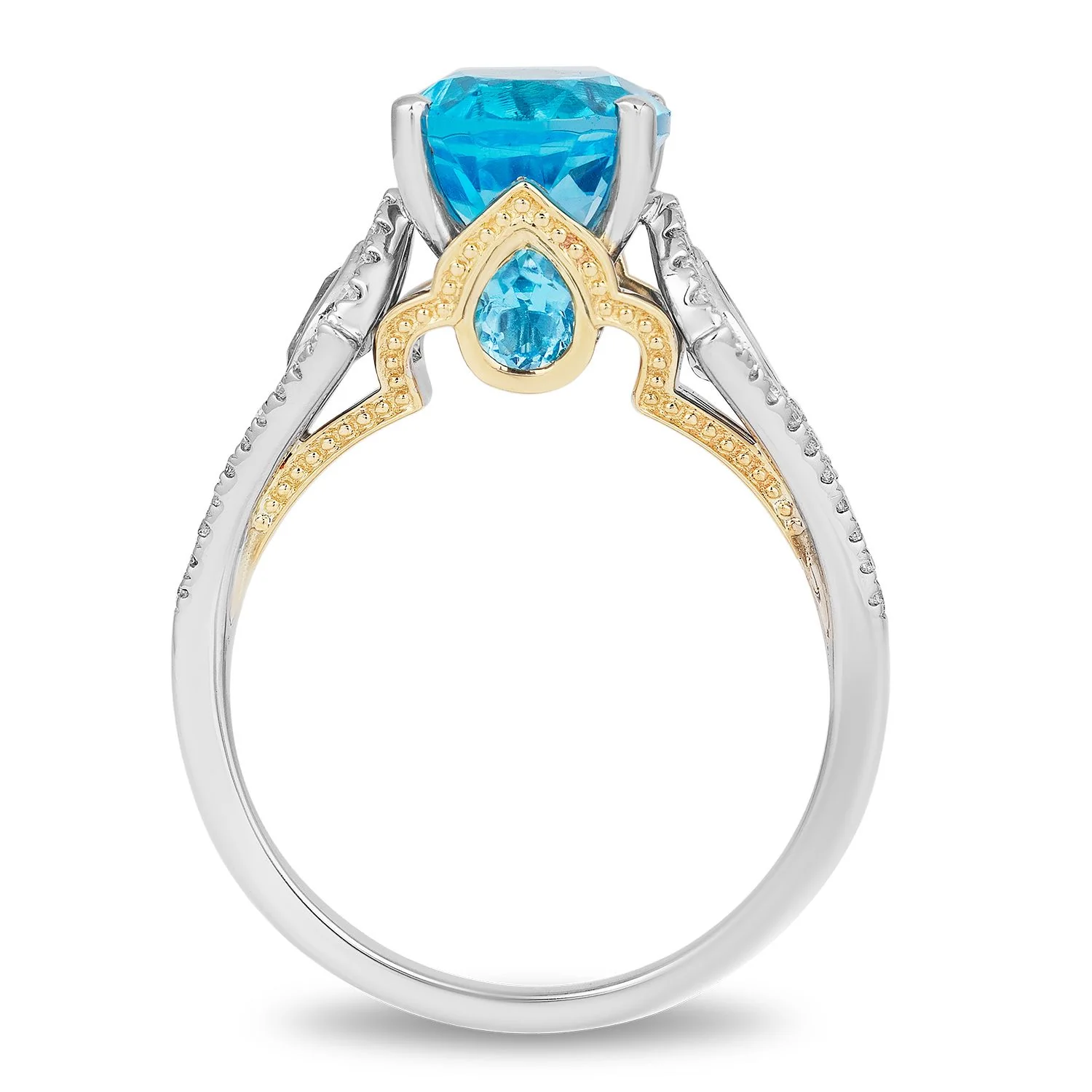 Enchanted Disney Fine Jewelry 14K White Gold and Yellow Gold with 1/5 CTTW Diamonds and Swiss Blue Topaz Jasmine Ring - Image 4