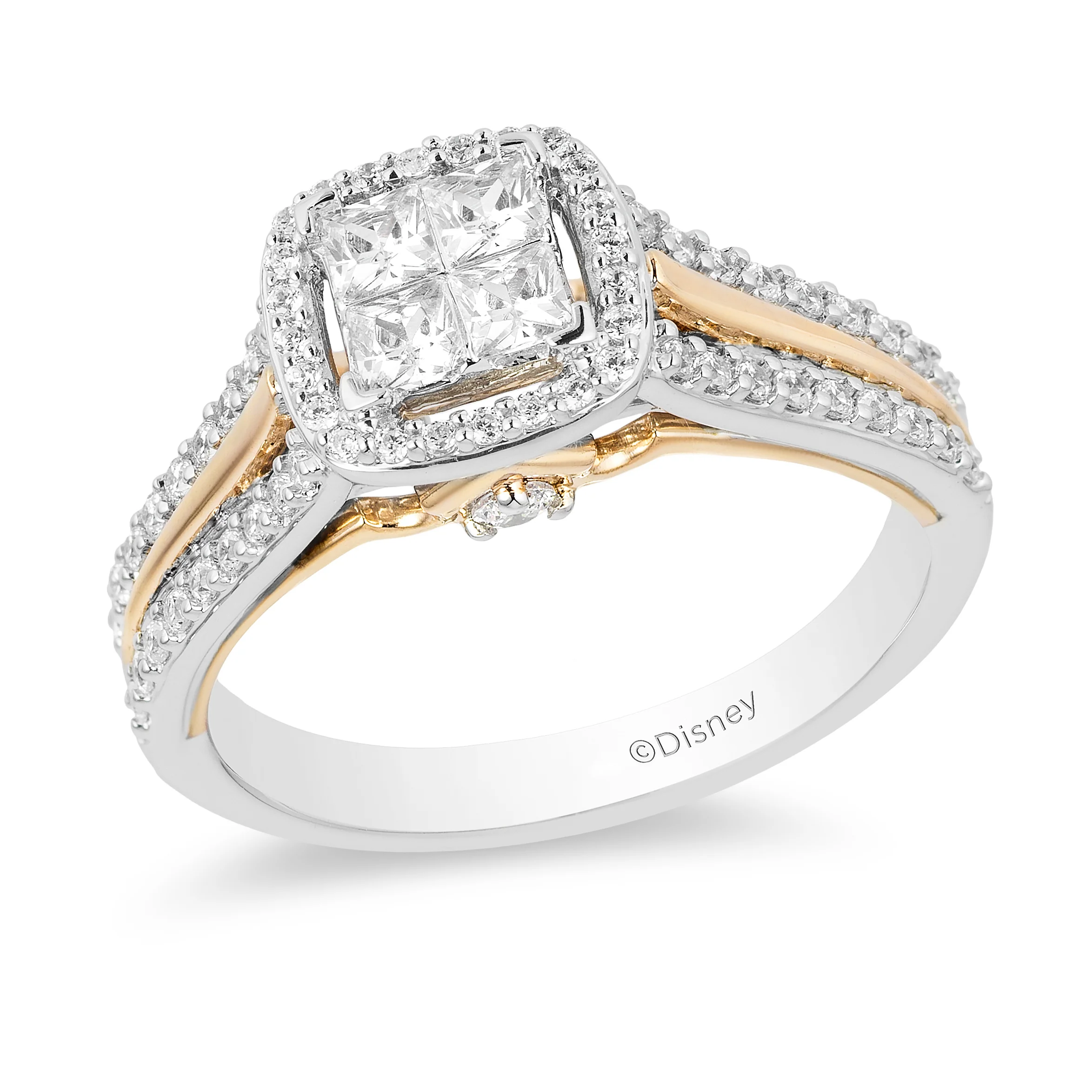Enchanted Disney Fine Jewelry 14K White Gold and Yellow Gold with 3/4 CTTW Diamond Aurora Engagement Ring