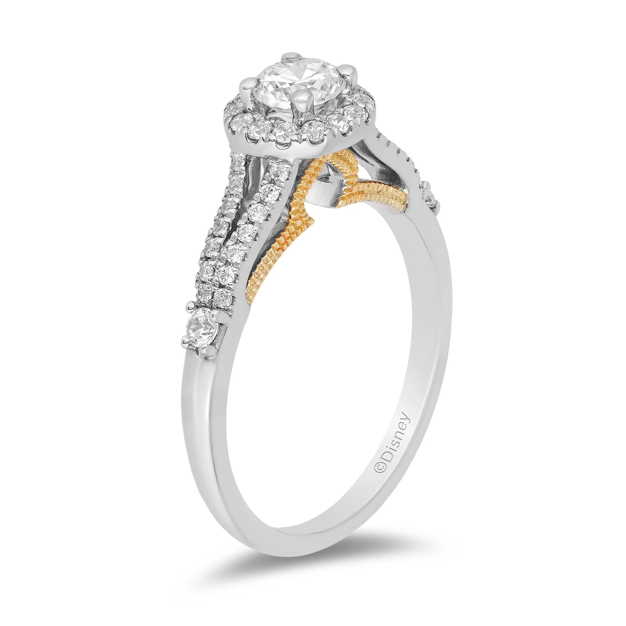Enchanted Disney Fine Jewelry 14K White Gold and Yellow Gold with 3/4 CTTW Diamond Jasmine Engagement Ring - Image 5