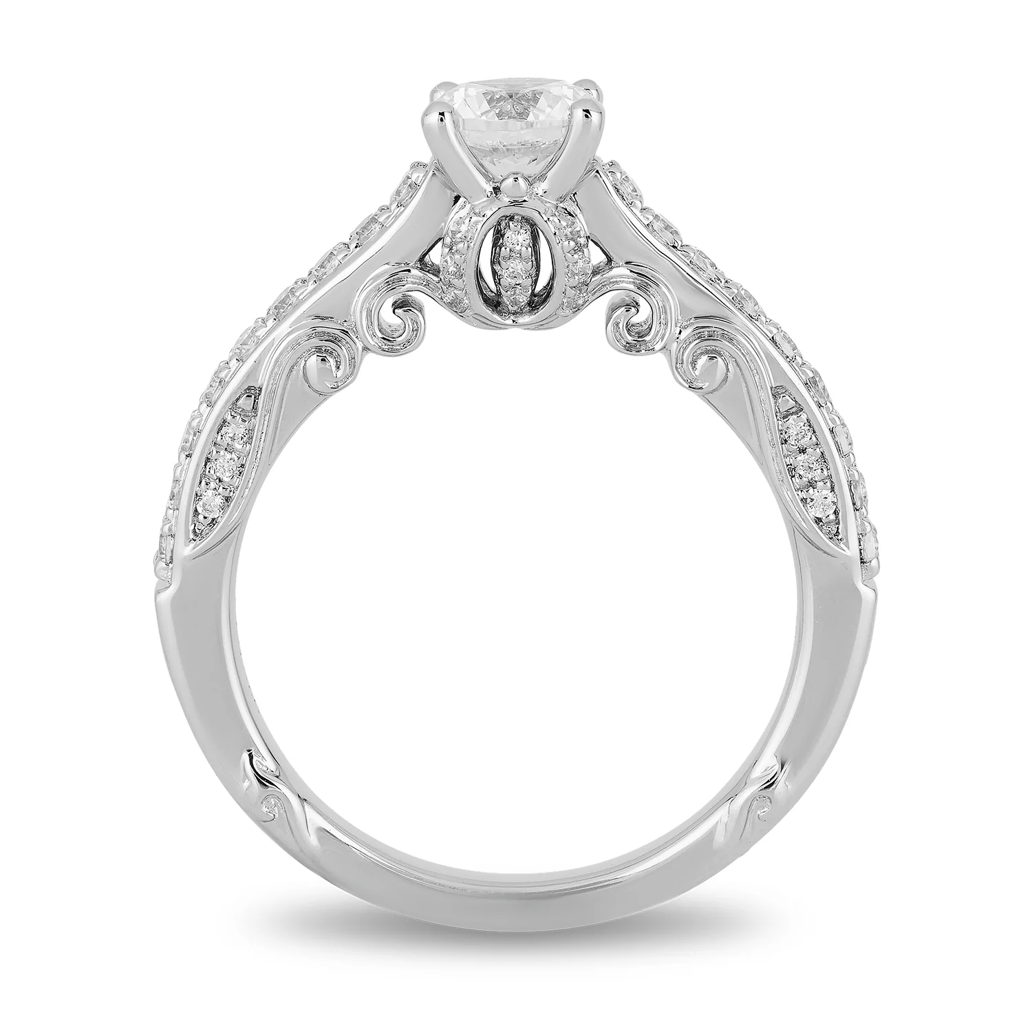 Enchanted Disney Fine Jewelry 14K White Gold with 1 CTTW Diamond Cinderella Engagement Ring - Image 4