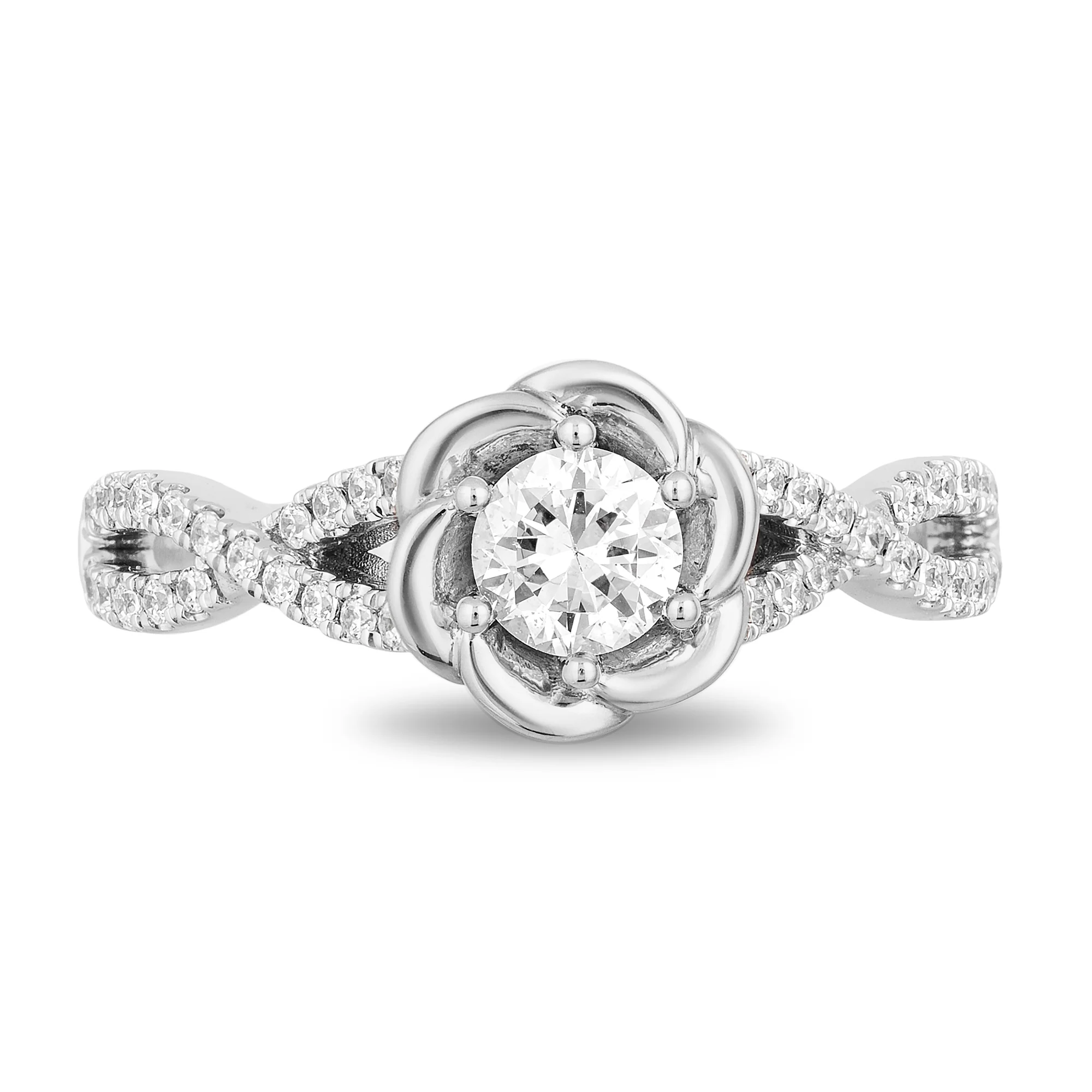 Enchanted Disney Fine Jewelry 14K White Gold with 1/2 CTTW Diamond Belle Bridal Ring - Image 2