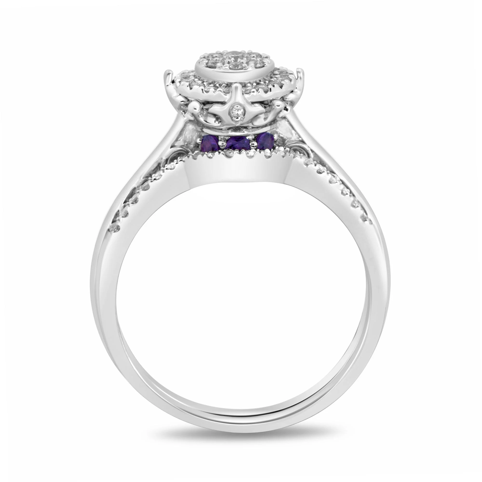 Enchanted Disney Fine Jewelry 14K White Gold with 1/3 CTTW Diamond and Amethyst Ariel Bridal Set - Image 3