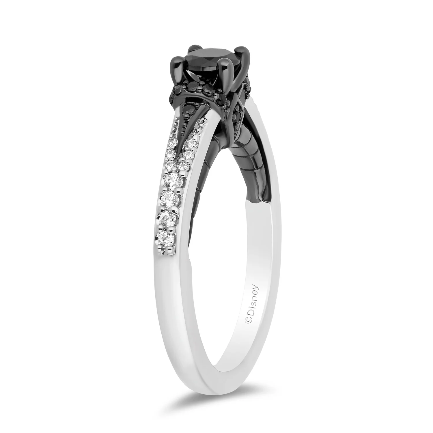 Enchanted Disney Fine Jewelry 14K White Gold with Black Rhodium Maleficent Engagement Ring with 1/2 CT Black Diamond Center Stone and 3/4 CTTW Diamonds - Image 4
