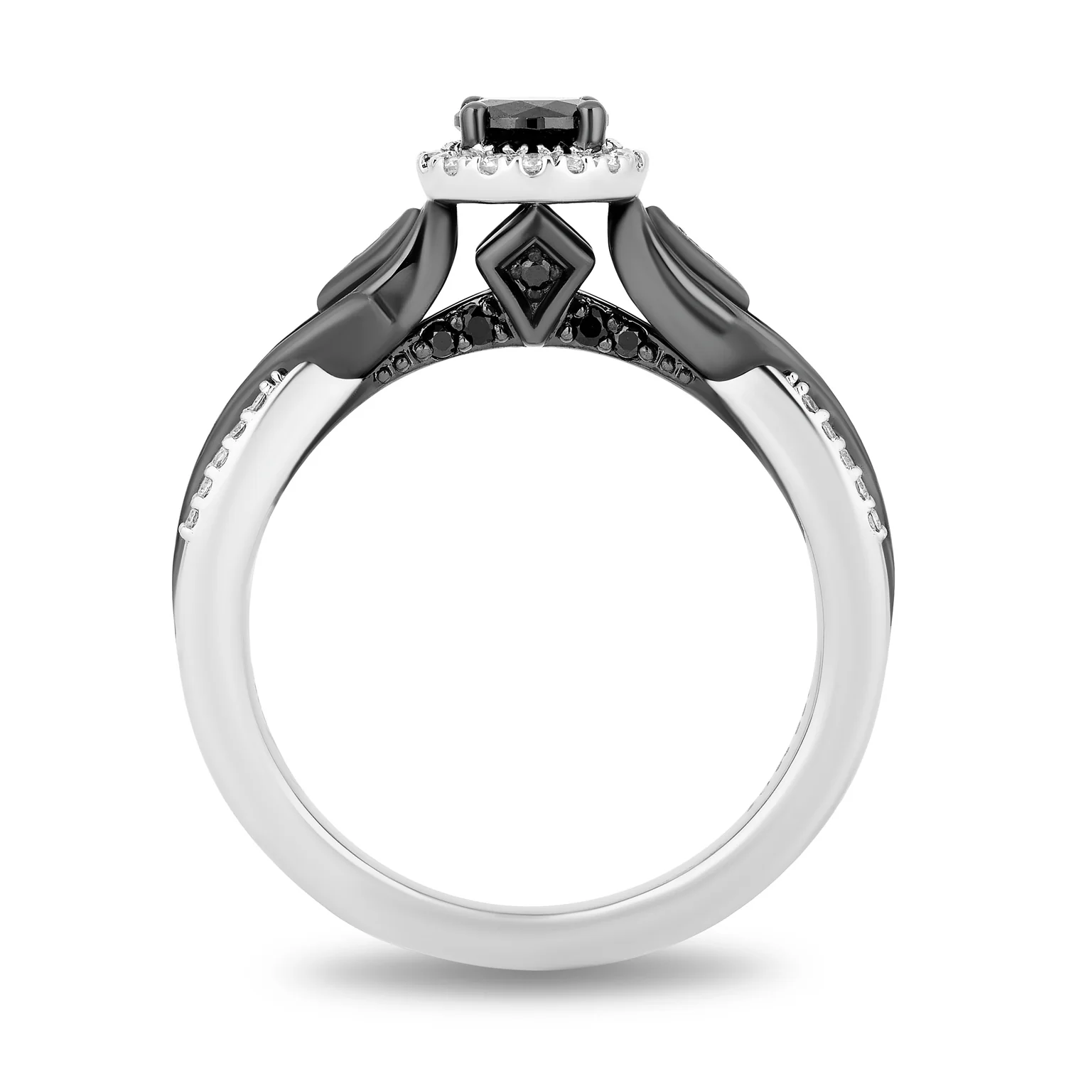 Enchanted Disney Fine Jewelry 14K White Gold with Black Rhodium Maleficent Halo Engagement Ring with 1/2 CT Black Diamond Center and 3/4 CTTW Diamonds - Image 3