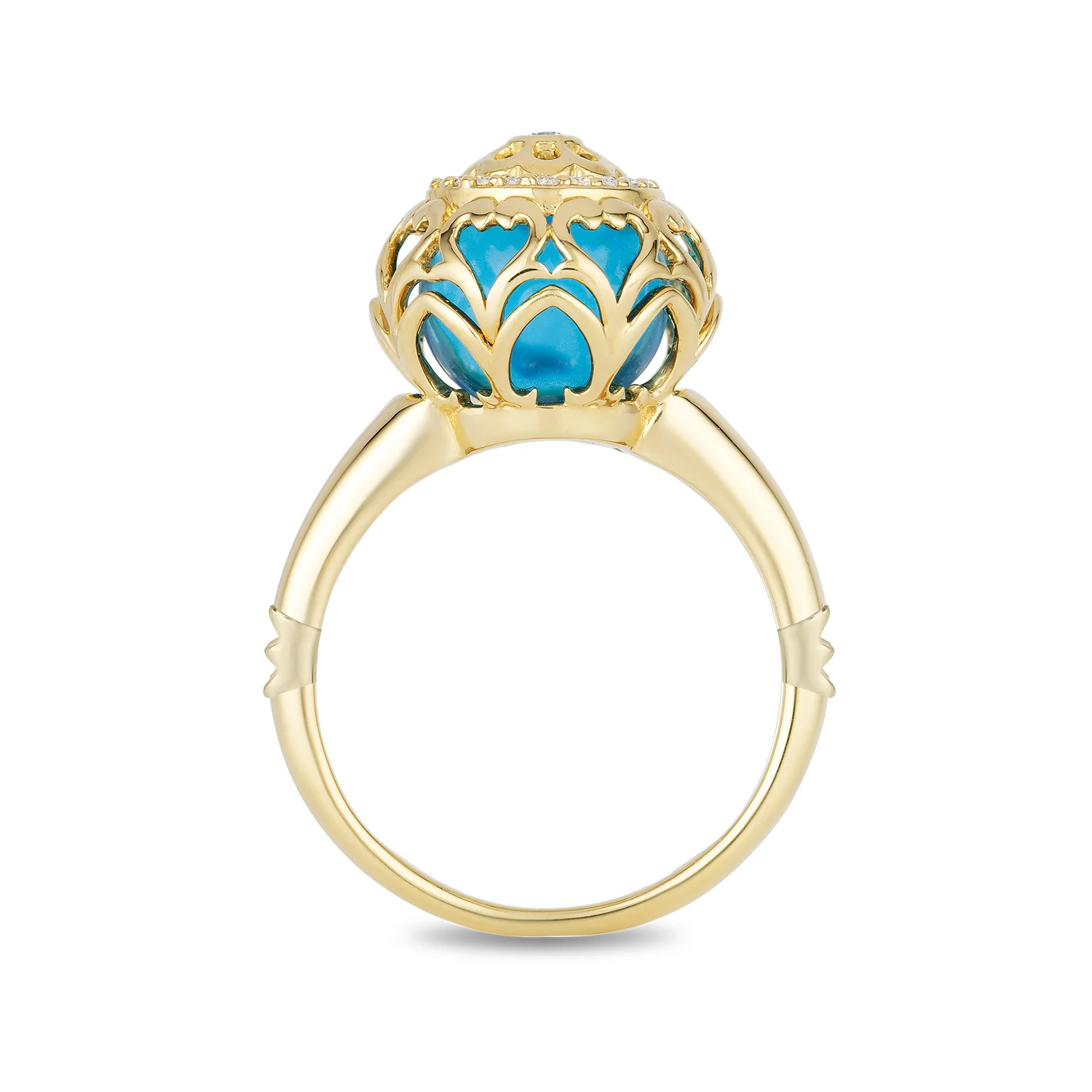 Enchanted Disney Fine Jewelry 14K Yellow Gold 1/10 CTTW Diamond and Swiss Blue Topaz Jasmine Fashion Ring - Image 3
