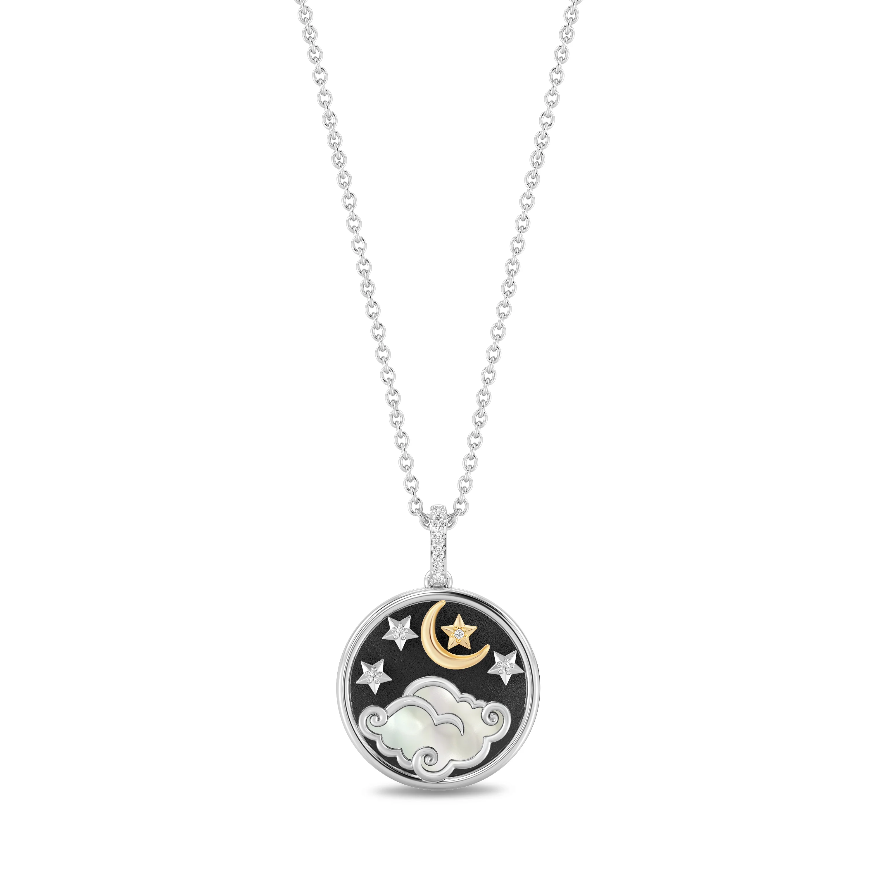 Enchanted Disney Fine Jewelry 14K Yellow Gold and Black Rhodium over Sterling Silver with 1/20 CTTW Diamonds Jasmine Necklace