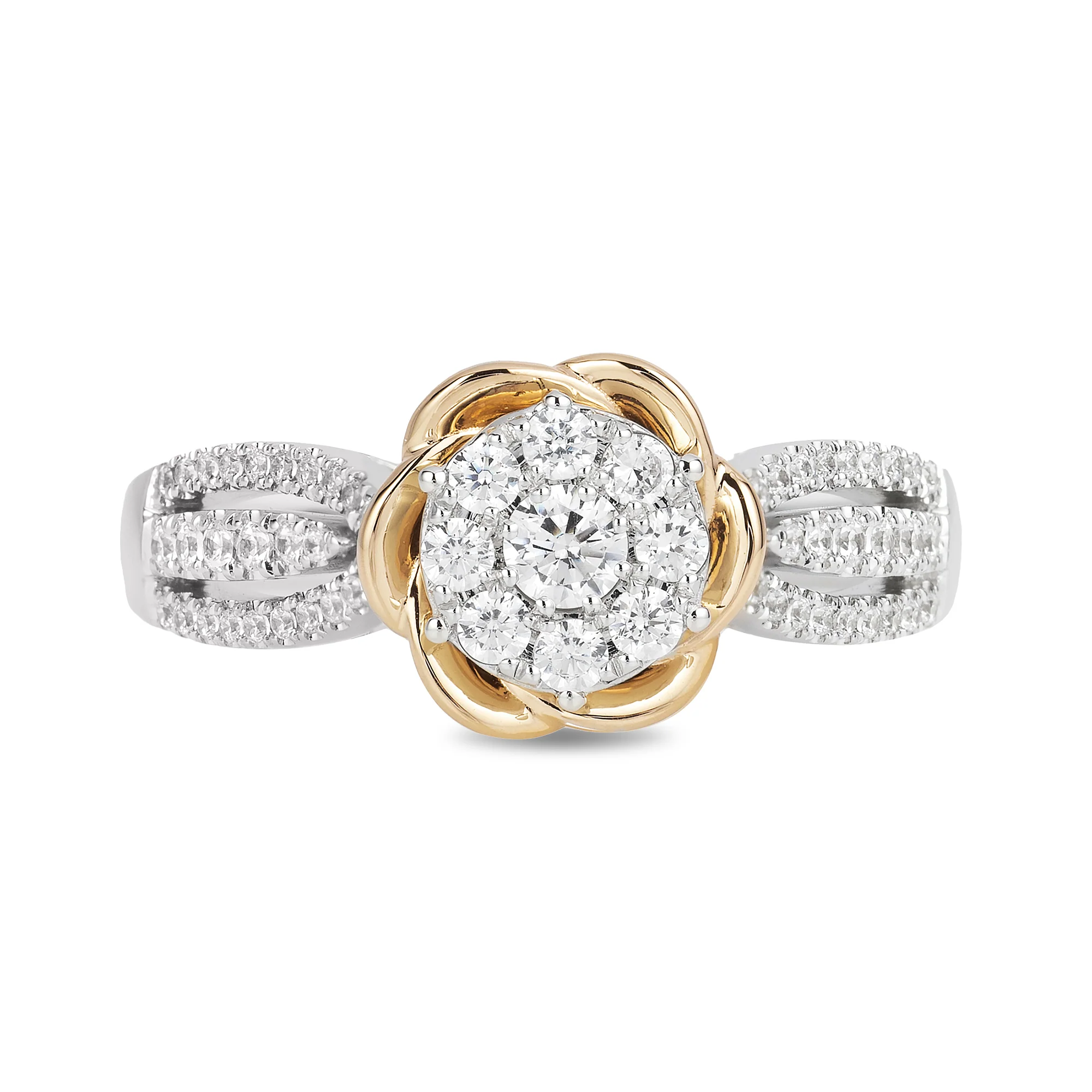Enchanted Disney Fine Jewelry 14K Yellow Gold and White Gold with 1/2 CTTW Diamond Belle Composite Engagement Ring - Image 2