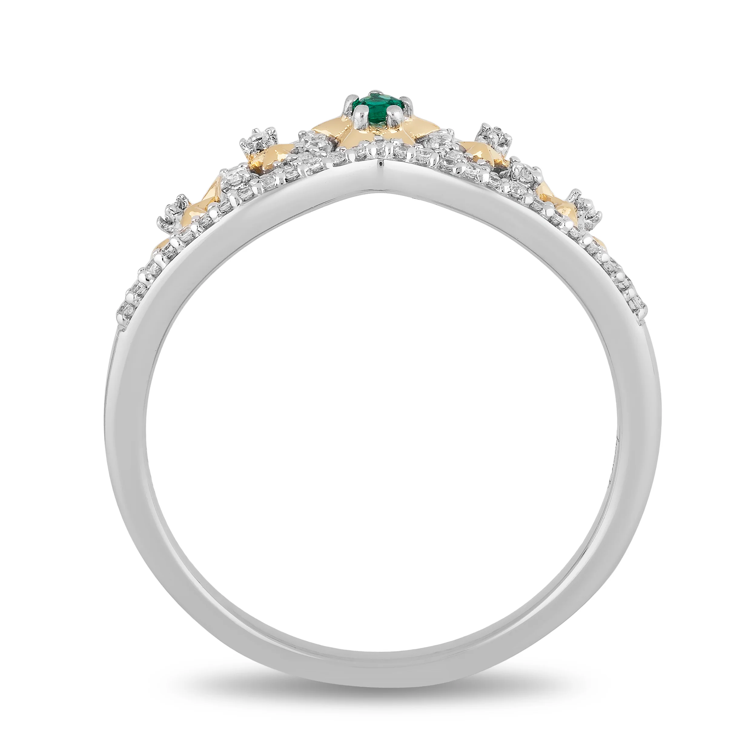 Enchanted Disney Fine Jewelry 14K Yellow Gold over Sterling Silver with 1/10 CTTW Diamonds and Emerald Tinker Bell Ring - Image 3