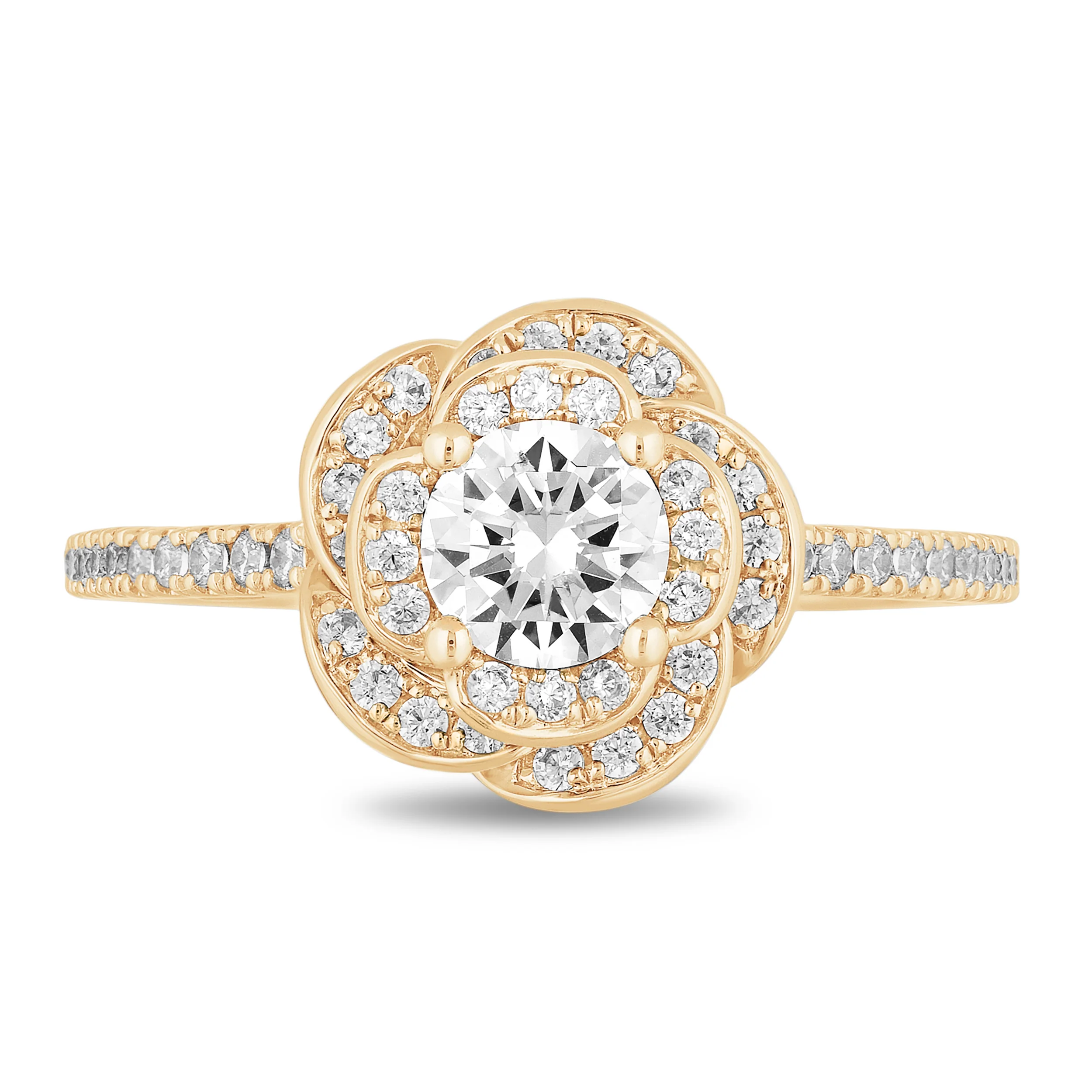 Enchanted Disney Fine Jewelry 14K Yellow Gold with 1 CTTW Diamond Belle Rose Bridal Ring - Image 2