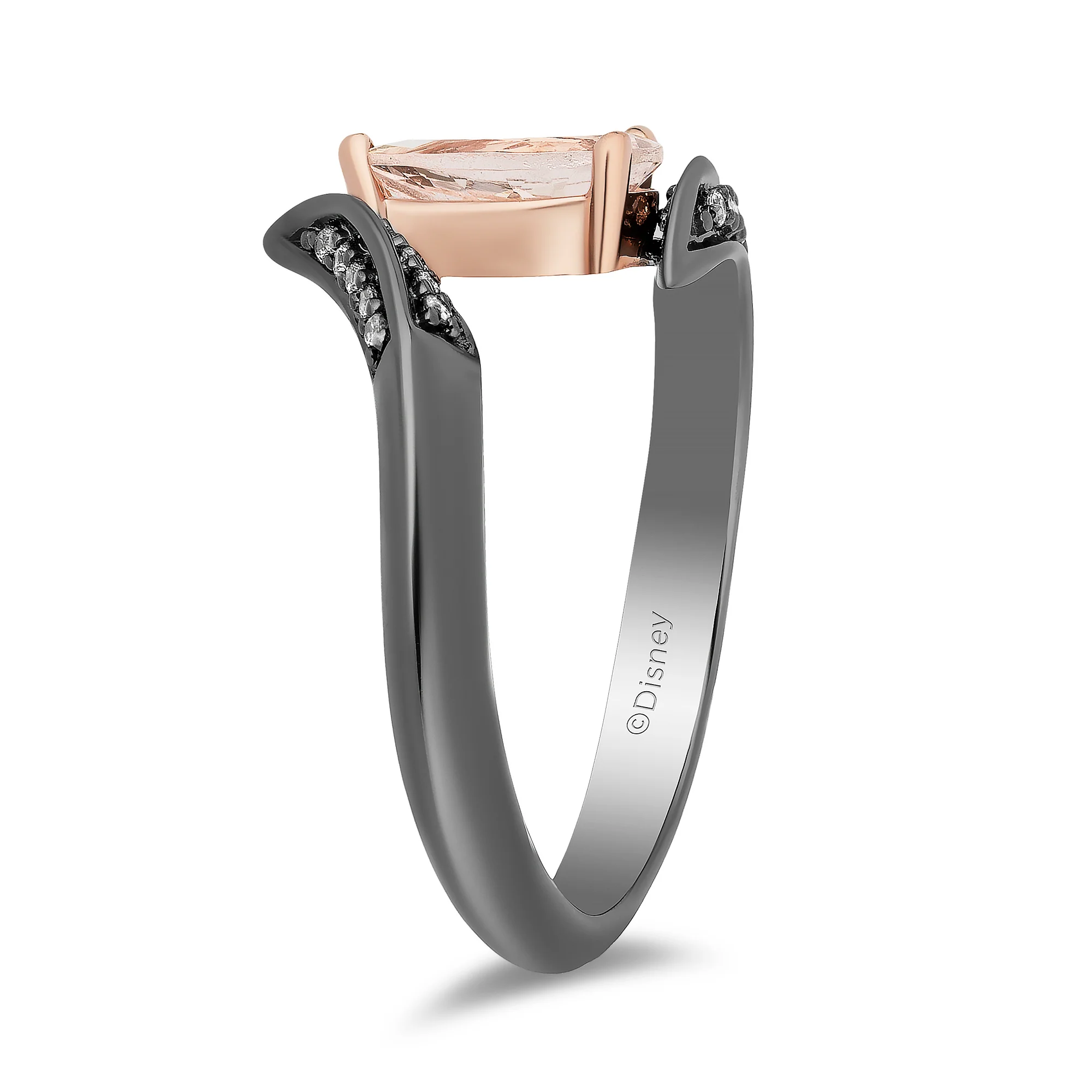 Enchanted Disney Fine Jewelry Black Rhodium and 14K Rose Gold Over Sterling Silver with 1/10 CTTW Diamond and Morganite Maleficent Ring - Image 3