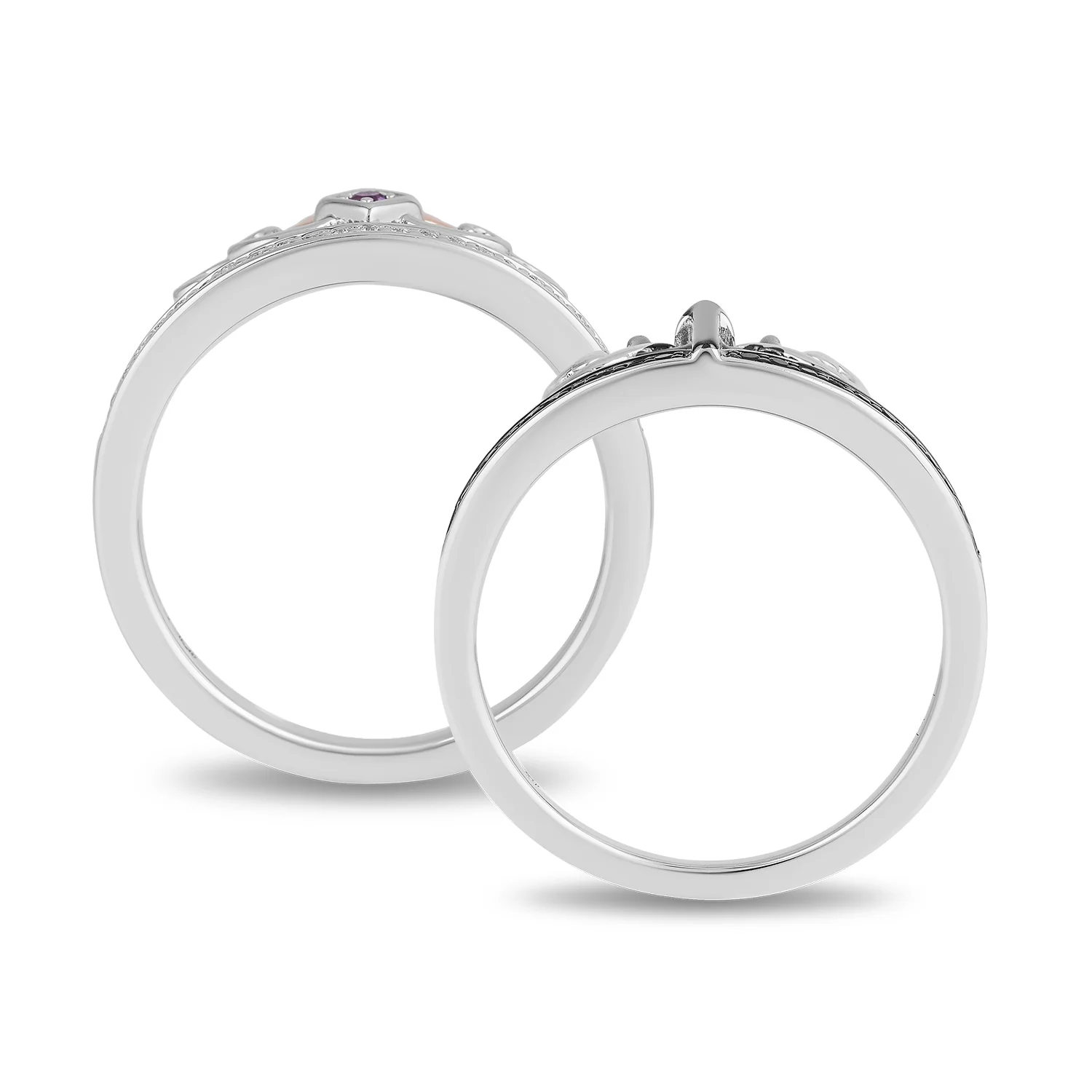 Enchanted Disney Fine Jewelry Black Rhodium and 14K Rose Gold Over Sterling Silver with 1/5 CTTW Diamonds and Amethyst Ariel Ursula Duo Ring - Image 5