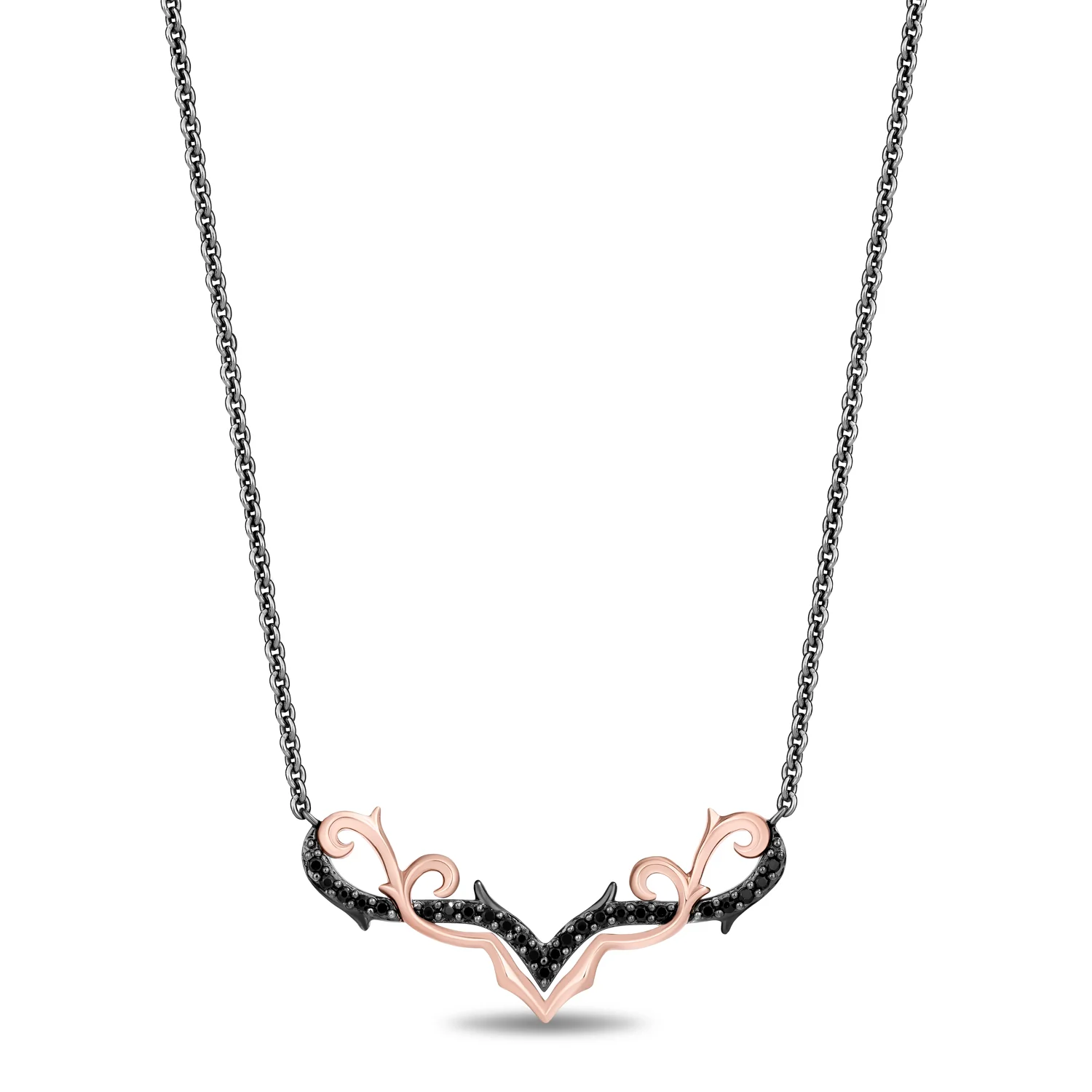 Enchanted Disney Fine Jewelry Black Rhodium and 14K Rose Gold Over Sterling Silver with 1/5 CTTW Black Diamonds Maleficent Necklace