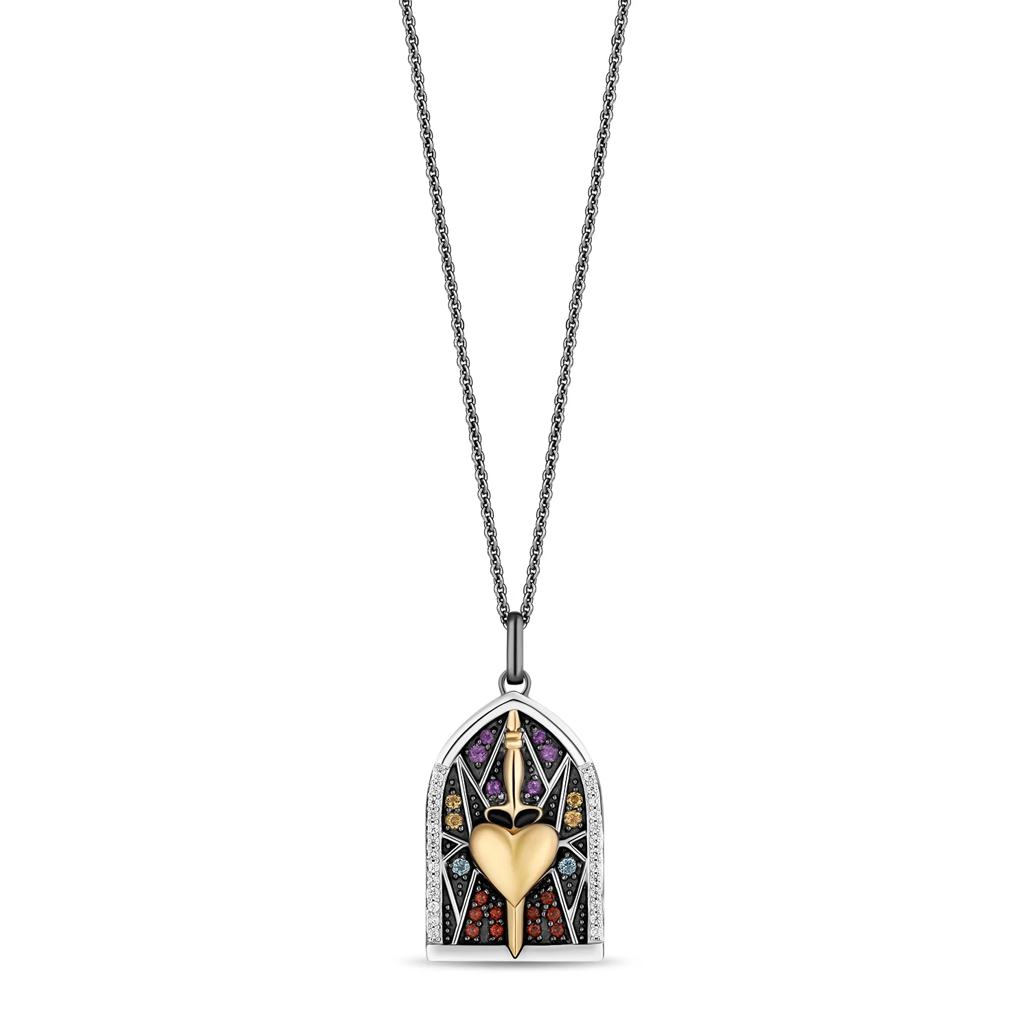 Enchanted Disney Fine Jewelry Black Rhodium and 14K Yellow Gold Over Sterling Silver with 1/10 CTTW Diamonds Evil Queen Pendant Necklace