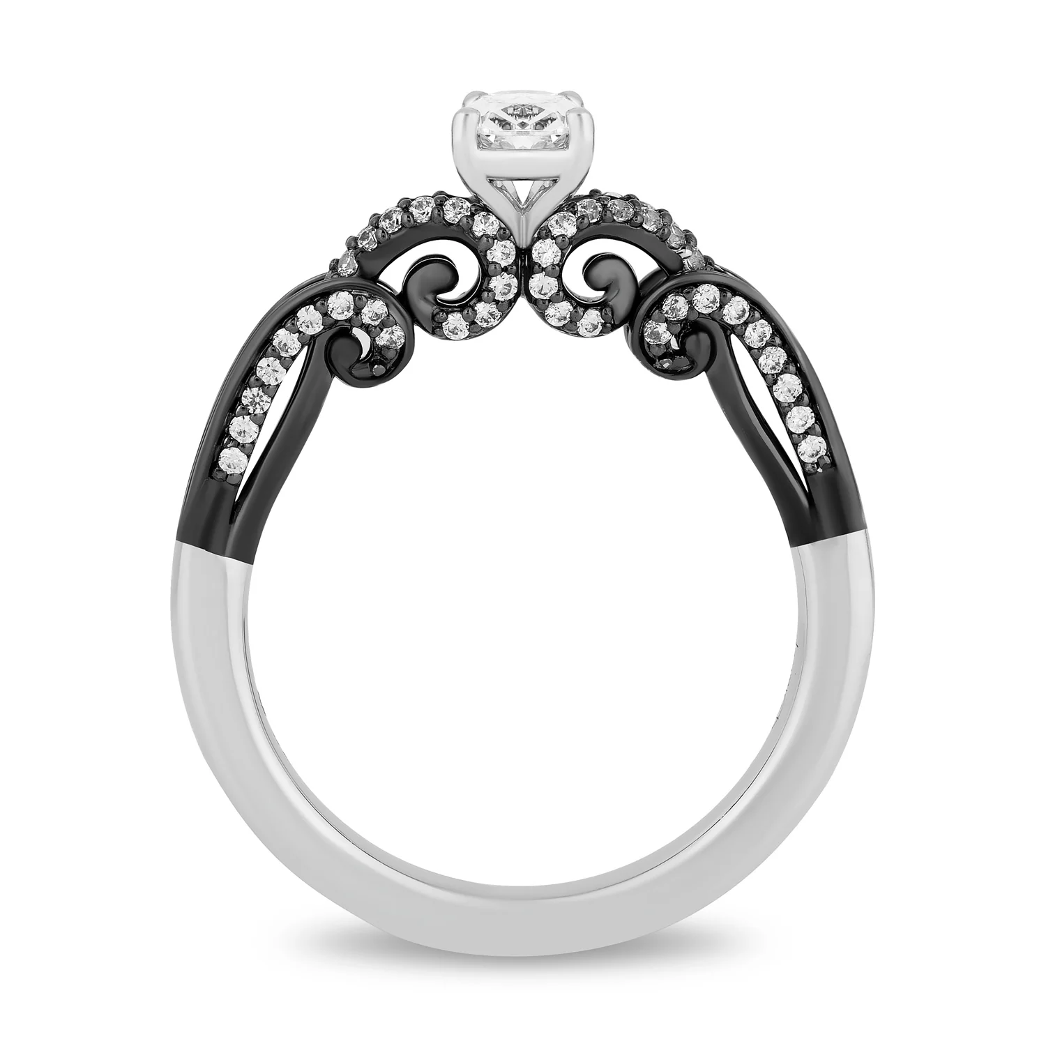 Enchanted Disney Fine Jewelry 14K White Gold with Black Rhodium Ursula Oval Engagement Ring with 1/2 CT Diamond Center and 3/4 CTTW Diamonds - Image 3