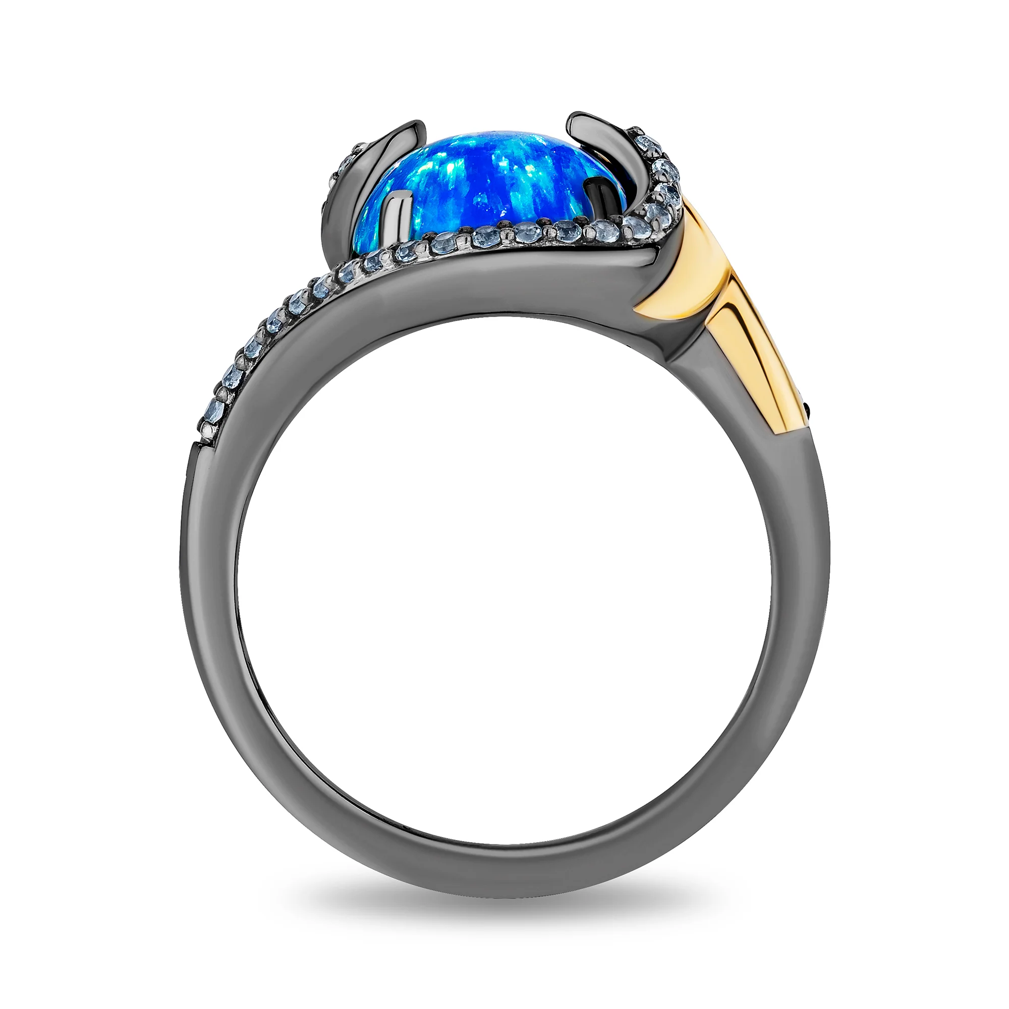 Enchanted Disney Fine Jewelry Black Rhodium over 14K Yellow Gold over Sterling Silver and Created Blue Opal Moana Ring - Image 4