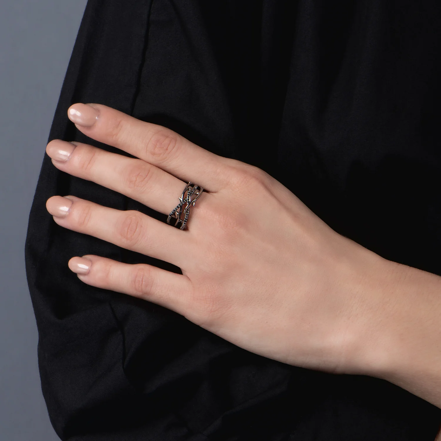 Enchanted Disney Fine Jewelry Black Rhodium over Sterling Silver 1/5 CTTW Maleficent Creeper Ring - Image 2